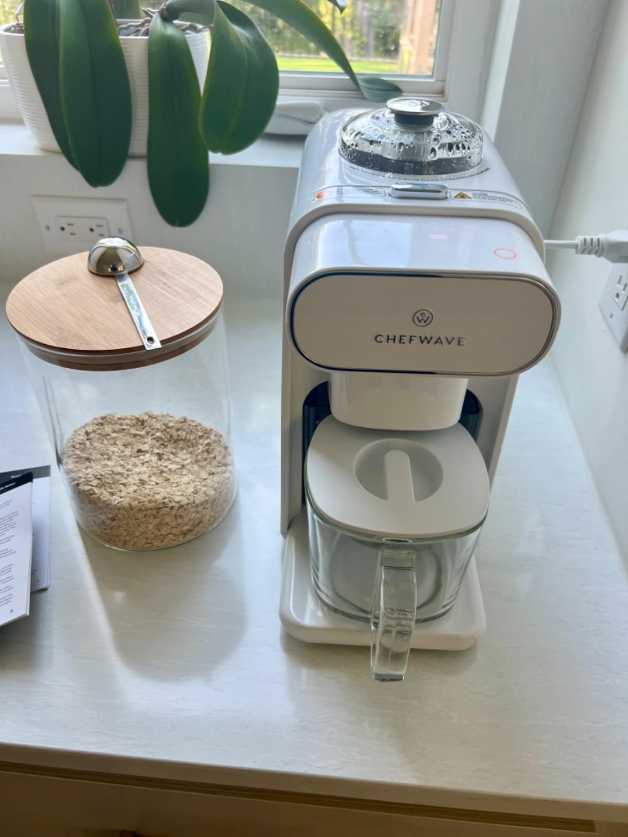 ChefWave Milkmade 6-in-1 Plant-Based Milk Maker (White) | No soaking required, auto-clean function, delay start, glass pitcher included, 10 oz and 20 oz batches customer photo 1
