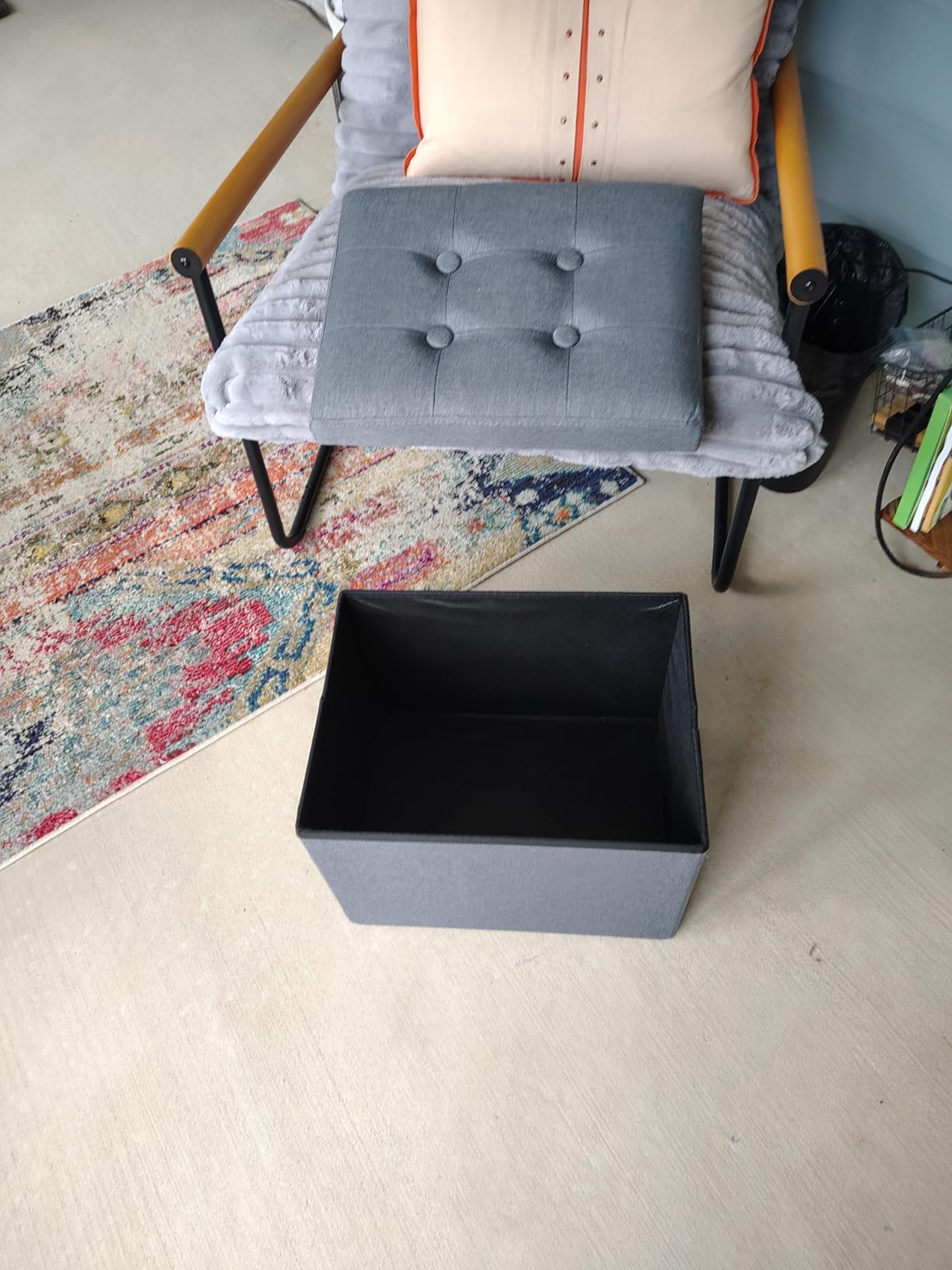 ALASDO Storage Ottoman Footrest Stool Small Ottoman with Storage Foldable Ottomans Foot Rest Footstool Bench for Living Room 17x13x13inches Grey customer photo 1