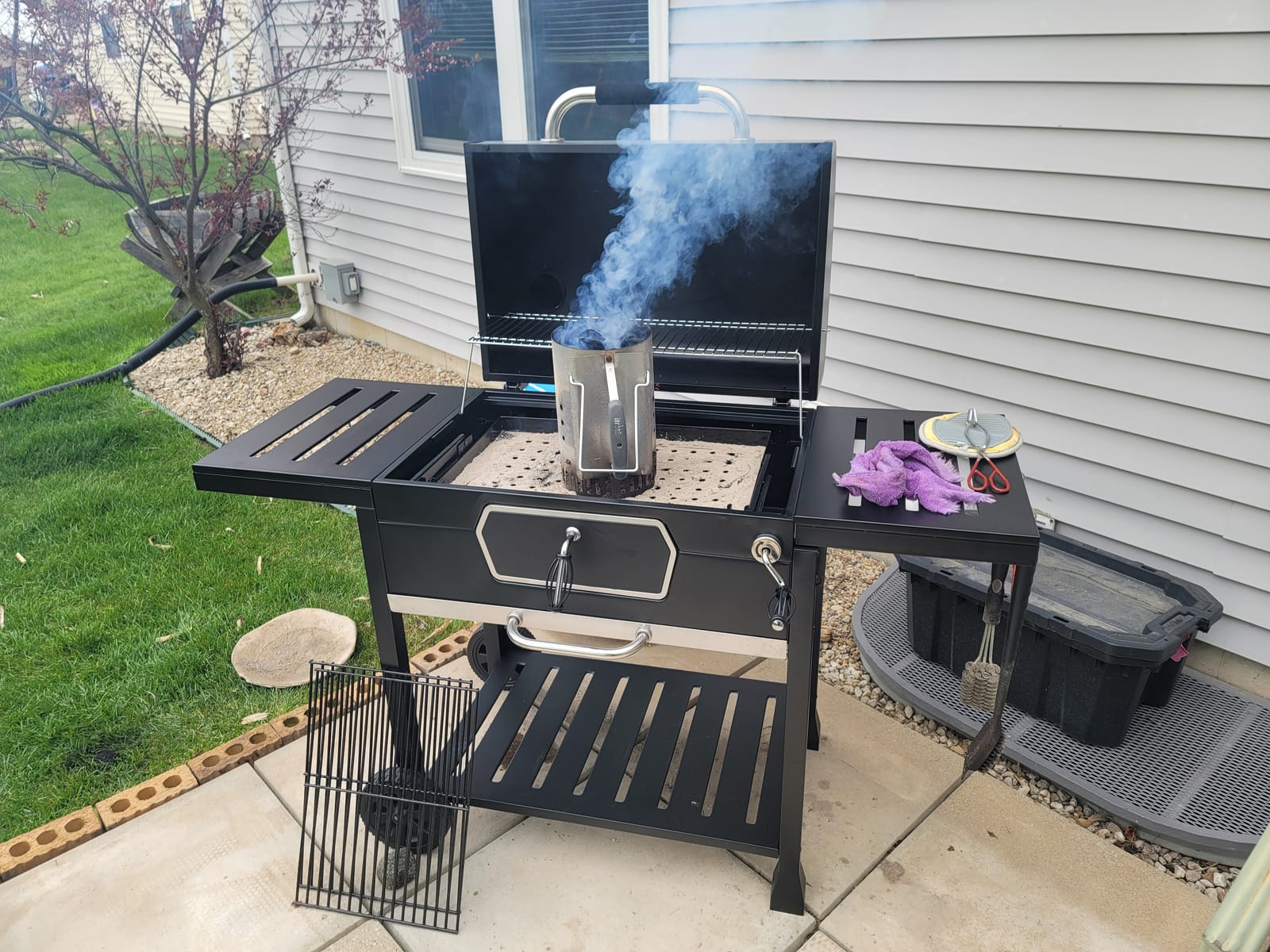 Royal Gourmet CD2030AN Deluxe 30-Inch Charcoal Grill, Collapsible Tables | Large BBQ Smoker, Crank Handle, Front Charcoal Access Door, Temperature Gauge, Picnic Camping Patio Backyard Cooking, Black customer photo 1