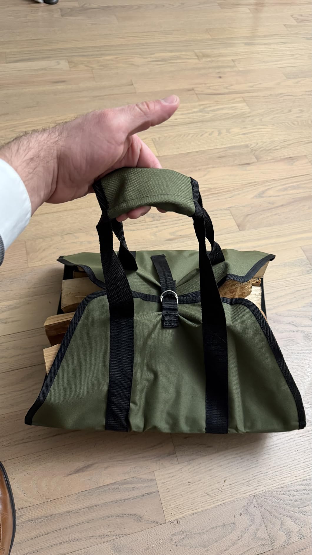 Lagarto Firewood Carrier Bag, 39.4 x 18.5 in, Waxed Canvas, Holds 60 lb | Fire Wood Carrier Tote, Reinforced Handles, Water-Resistant, Dust-Blocking Liner, Log Sling for Fireplace, Firepit & Cabin customer photo 2