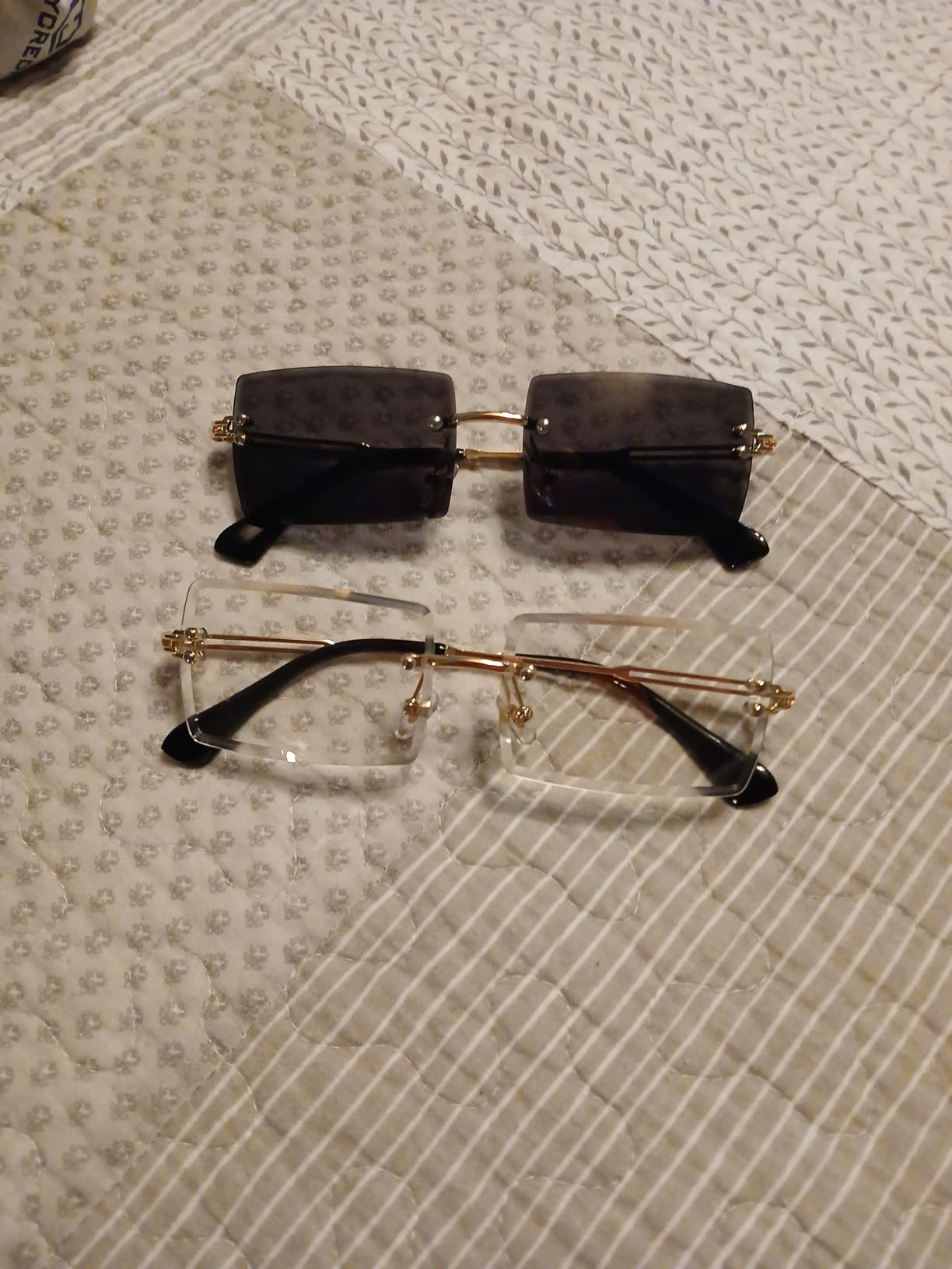Hycredi Rectangle Rimless Sunglasses Women Men, Square Frame 2000s Eyewear customer photo 1