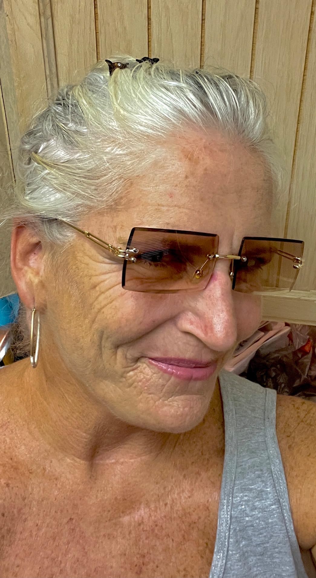 Hycredi Rectangle Rimless Sunglasses Women Men, Square Frame 2000s Eyewear customer photo 2