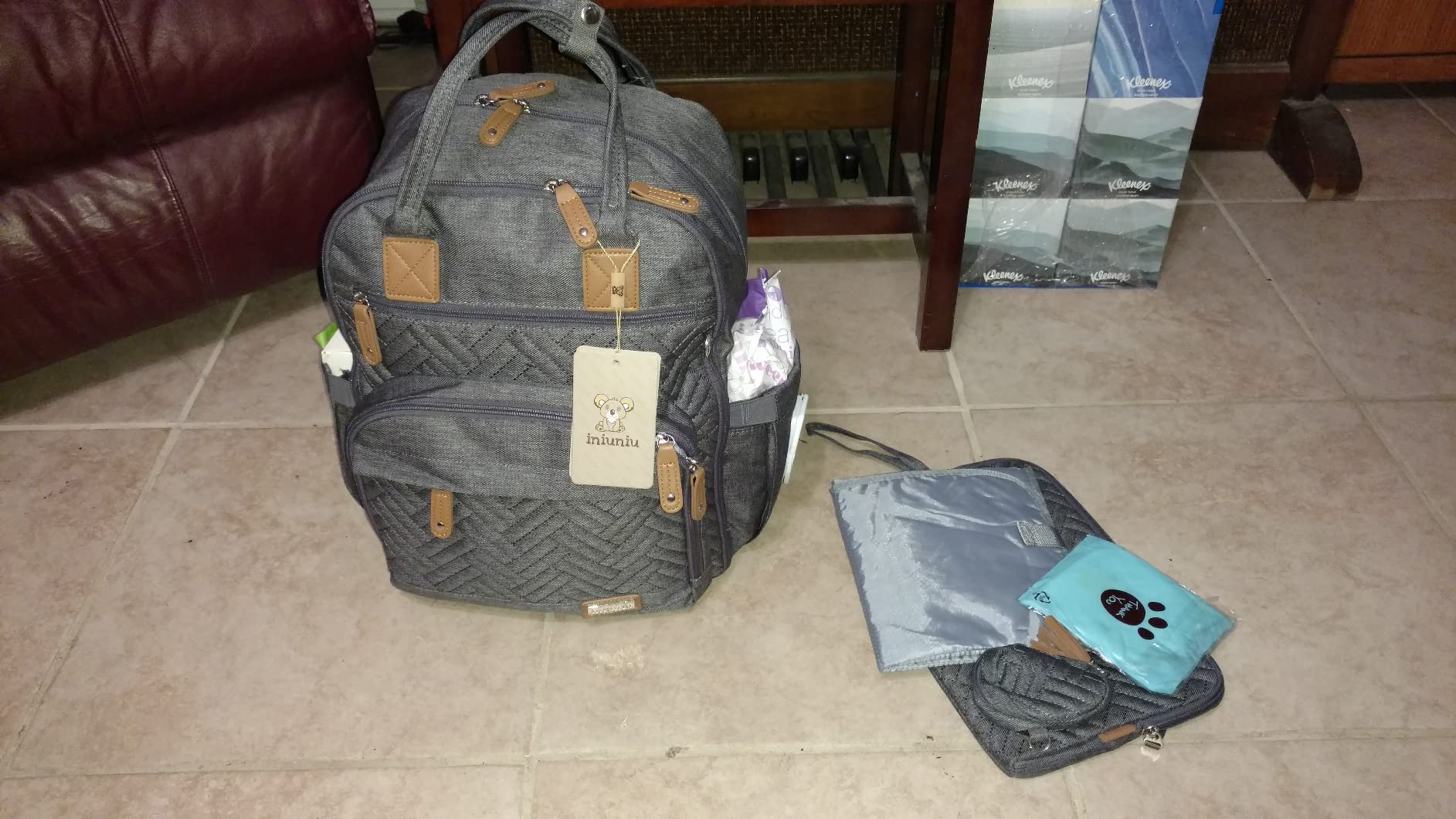 iniuniu Baby Diaper Bag Backpack, 4 in 1 kit Large Capacity Travel Backpack | Waterproof Backpack for Moms Dads,Travel Backpack with Pouch,Washable Changing Pad, Baby Essentials customer photo 2