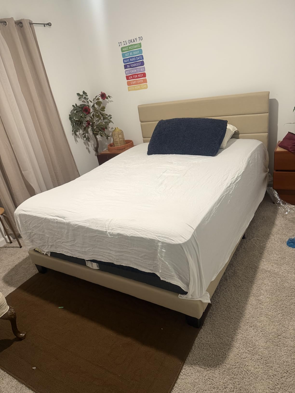 Allewie King Size Platform Bed Frame with Fabric Upholstered Headboard Gray | Wooden Slats Support, Fully Upholstered Mattress Foundation, No Box Spring Needed, Easy Assembly, Noise-Free, Dark Grey customer photo 1