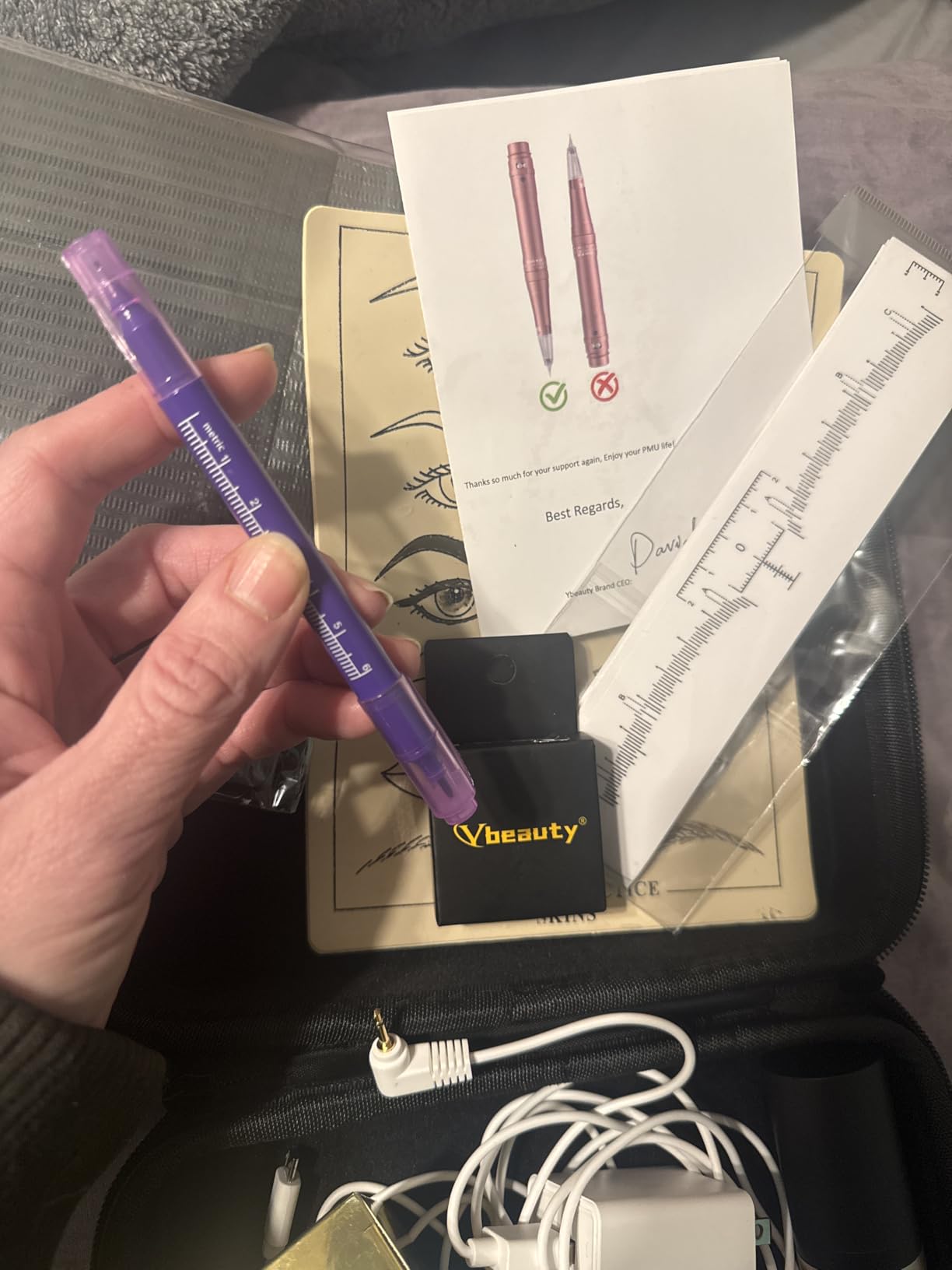 Permanent Eyebrow Makeup Tattoo Machine Kit with 700mAh Wireless Battery 15 pcs Cartridge Needles Microblading Supply for Eyebrow Lip Eyeliner Microshading Supplies(Pink Tattoo Kit) customer photo 2