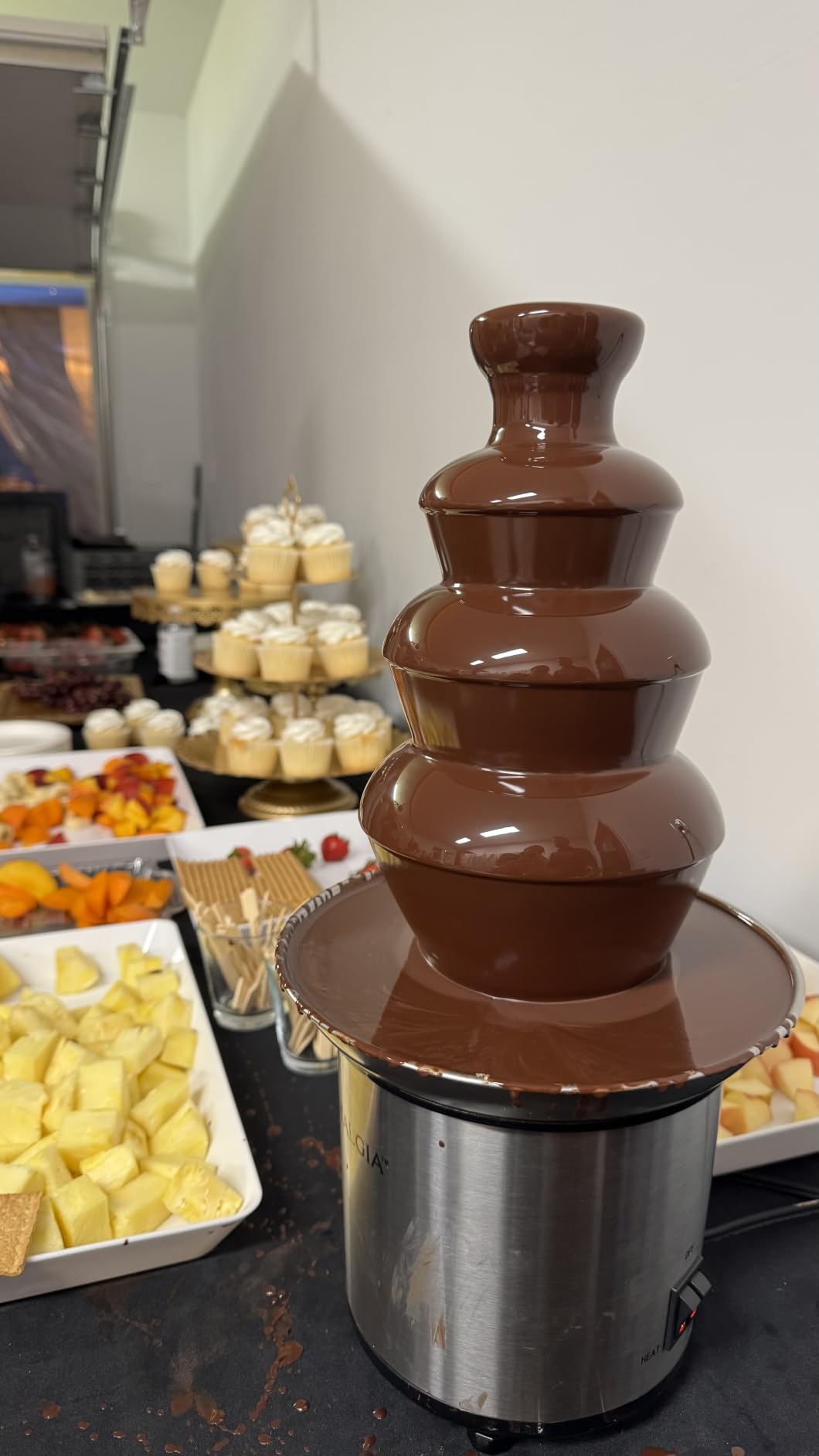 Nostalgia 4 Tier Electric Chocolate Fondue Fountain Machine for Parties - Melts Cheese, Queso, Candy, and Liqueur - Dip Strawberries, Apple Wedges, Vegetables, and More - 32-Ounce - Stainless Steel customer photo 2