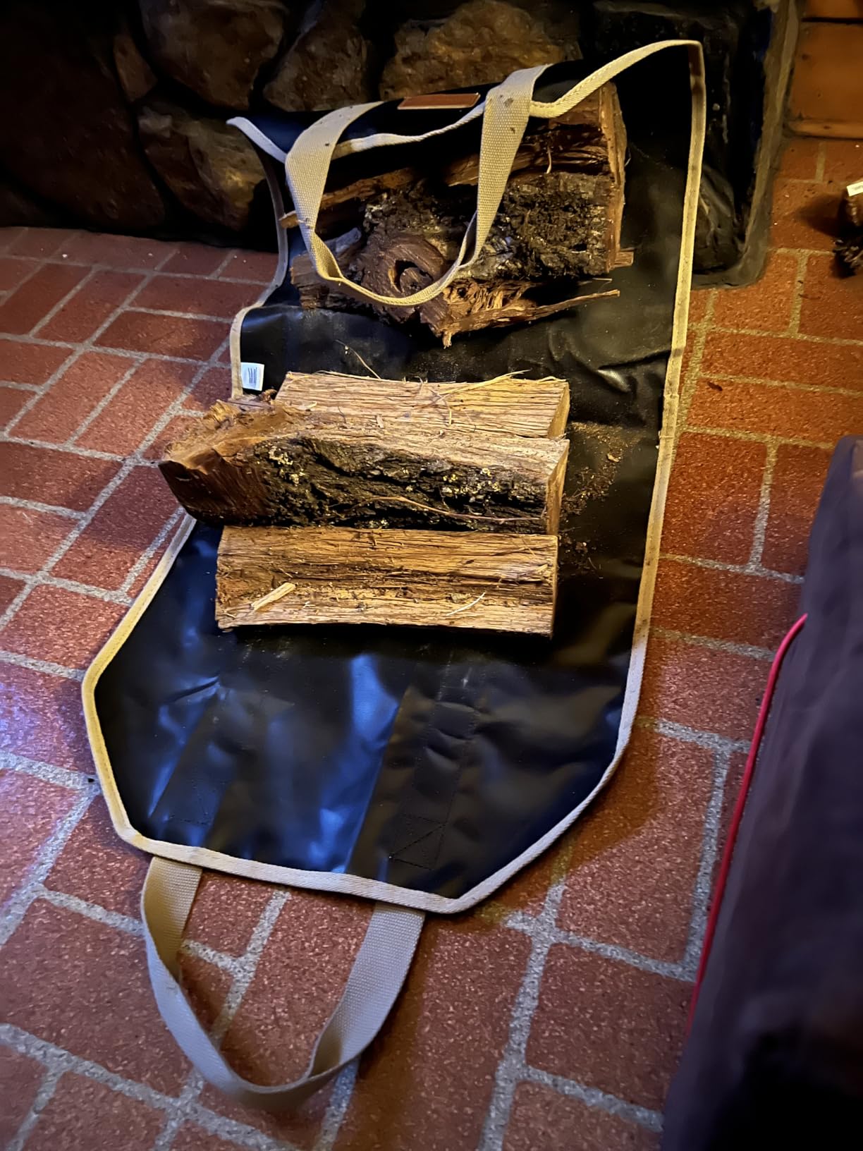 GOOD GAIN Firewood Carrier With Handle,36x18.5in Canvs Log Carrier,Khaki | Wood Carrier for Firewood, Heavy Duty Firewood Storage Tote, Fireplace Log Carrier Indoor Bag, Wood Stove Accessories customer photo 2