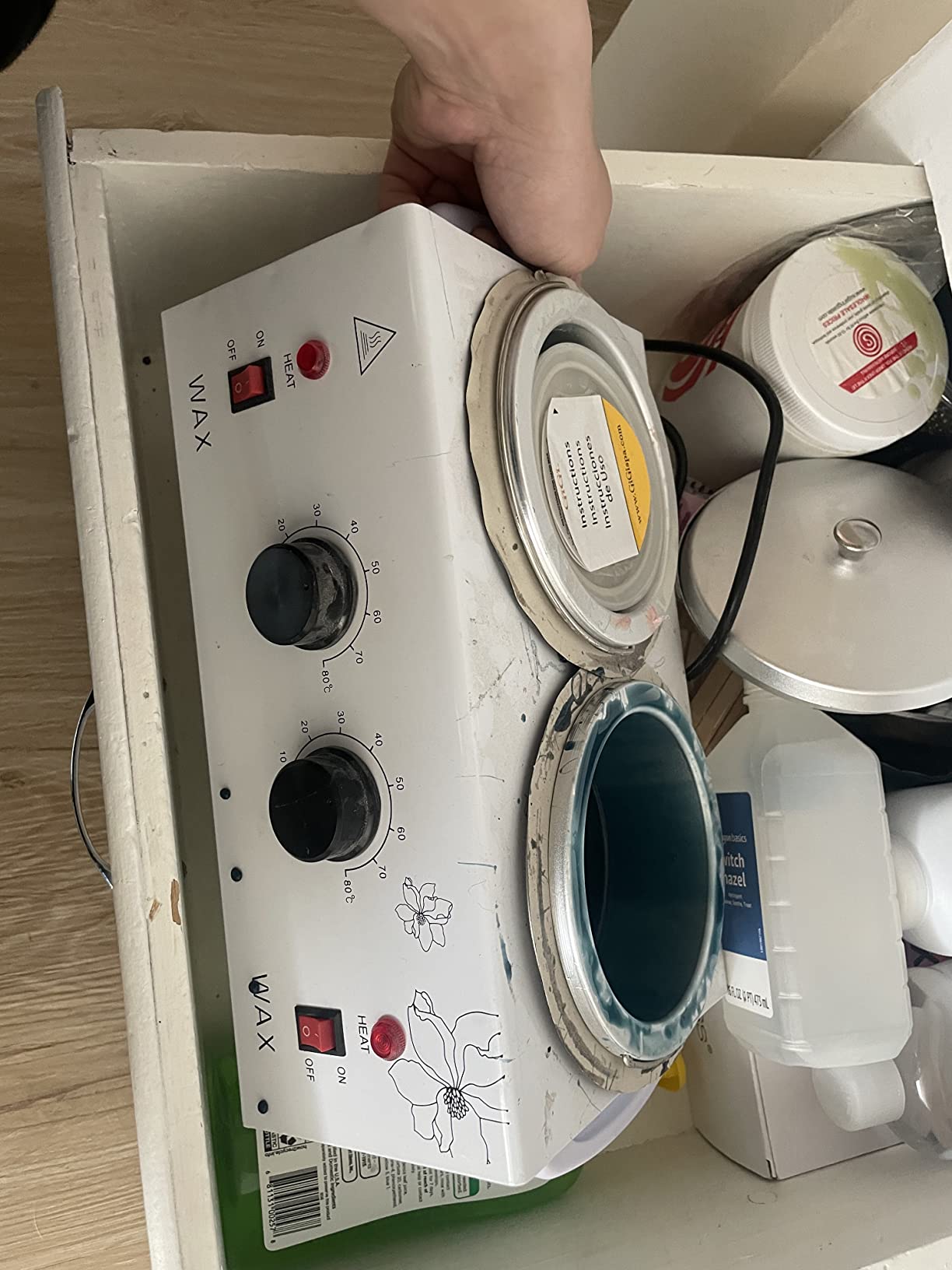 Professional Waxing Kit Wax Warmer Double Pot Wax Heater Machine for Hair Removal, Large Waxing Pot for Spa Salon Beauty Esthetician Home, with Adjustable Temperature Set, 50 Stick & 20 Collar(White) customer photo 2