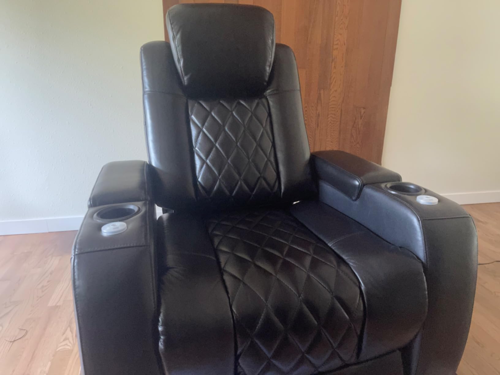 Valencia Tuscany Home Theater Seat - Nappa Leather Power Recliner with Cool Gel Memory Foam, USB-C/A Charging, RGB LED Lights, Adjustable Lumbar & Headrest (Single Recliner, Dark Chocolate) customer photo 1