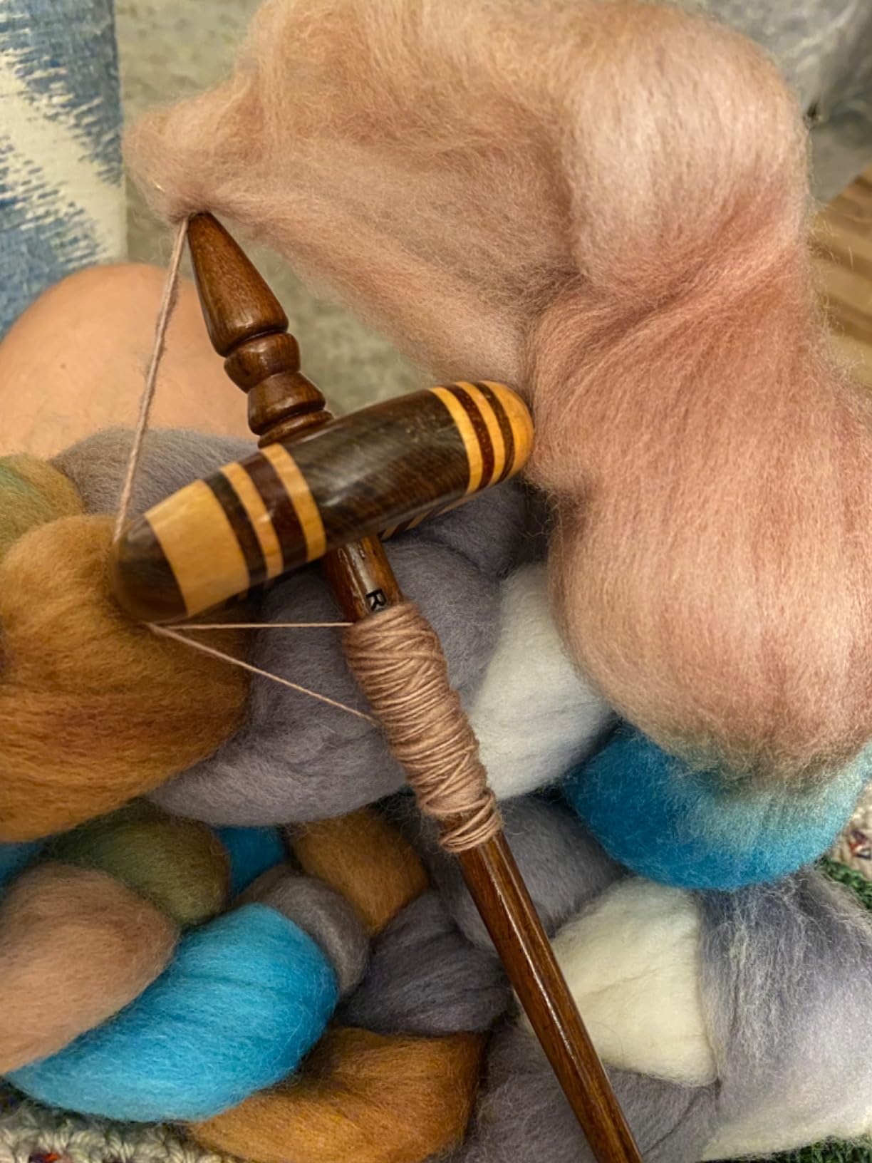 Revolution Fibers Premium Artisan Top Whorl Drop Spindle for Beginner & Advanced Hand Spinning - 11 inch Shaft | 3.25 inch Whorl Diameter | Multi-Wood Satin Finish | Spin Roving into Yarn customer photo 1