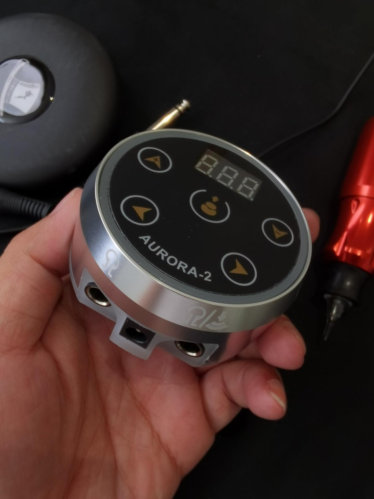 Aurora 2 Tattoo Power Supply 1.5-16v Professional Tattoo Power Supply Box for Coil & Rotary Tattoo Machine Pen, Dual Outputs/Colorful LEDs/Touchscreen/Magnetic Base/2 Foot Pedal Modes(Silver) customer photo 1