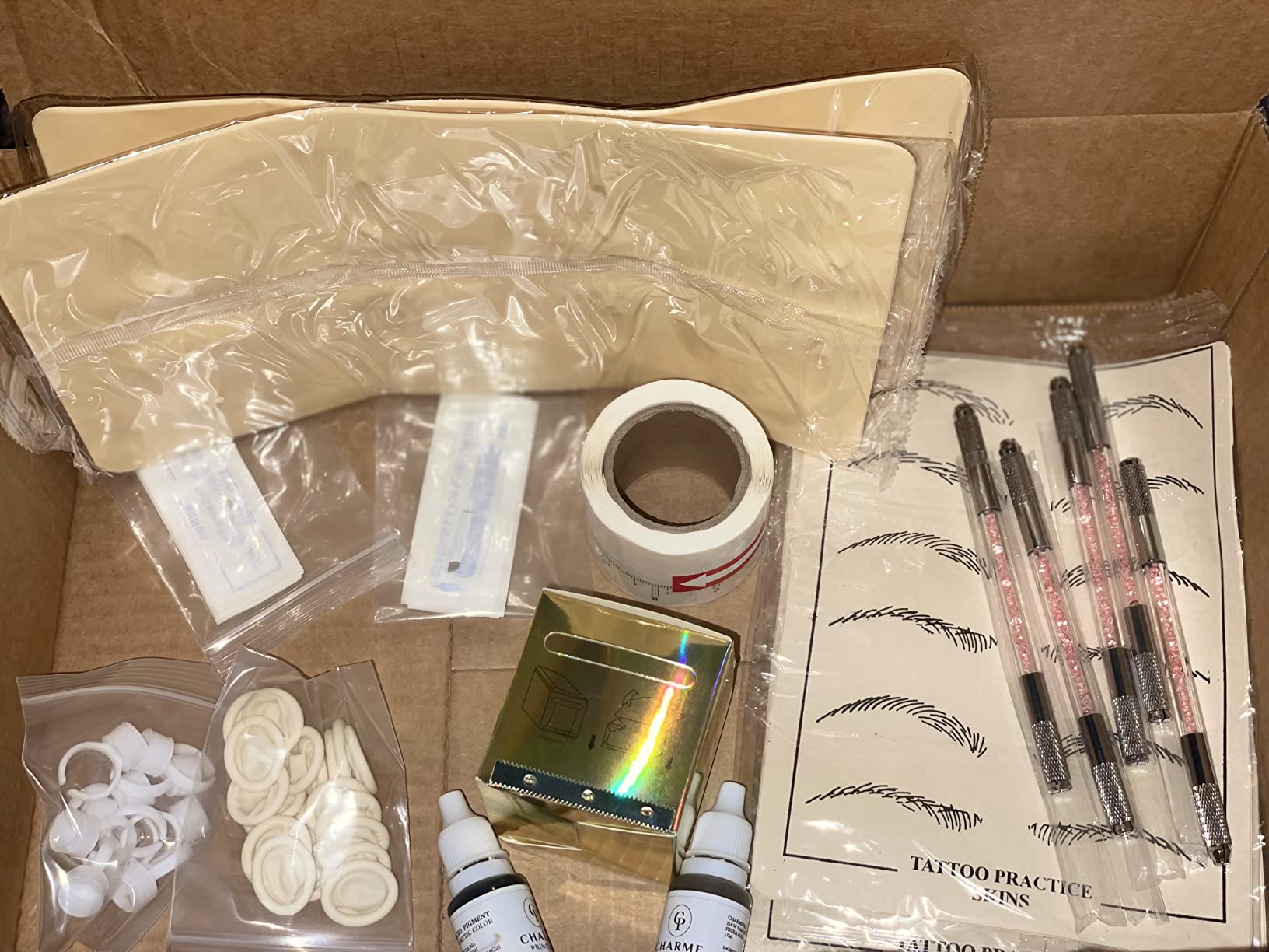 Charme Princesse Microblading Pen Kit Double Sided Manual Pen Kit with 20Pcs Needles Pigment Practice Skin Eyebrow Ruler Ring Cup for Permanent Makeup Supplies EK910S20-1 customer photo 1