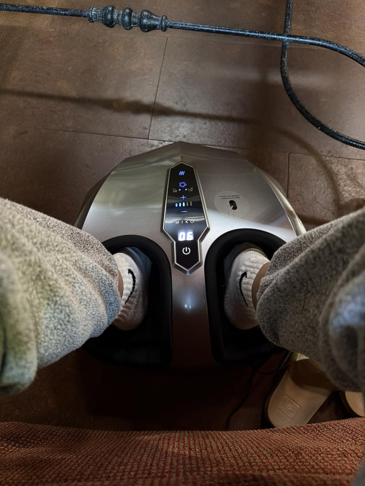 MIKO Shiatsu Foot Massager with Heat and Air Compression | 5 pressure levels, 3 modes, rolling & wireless remote; for plantar fasciitis and neuropathy; fits men's size 12 customer photo 1