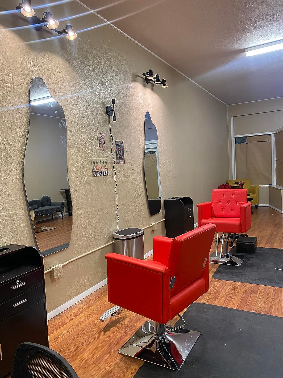 Hair Salon Station,Salon Trolley Cart with Wheels,Barber Storage Cabinet with Locking Drawer, Hair Stylist Station with 2 Hair Dryer Holders, Black customer photo 2