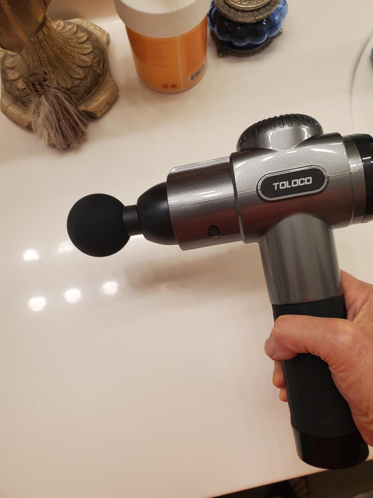 TOLOCO Massage Gun, Deep Tissue Back Massage for Athletes for Pain Relief, Percussion Massager with 10 Massages Heads & Silent Brushless Motor, Fathers Day Dad Gifts, Carbon customer photo 2
