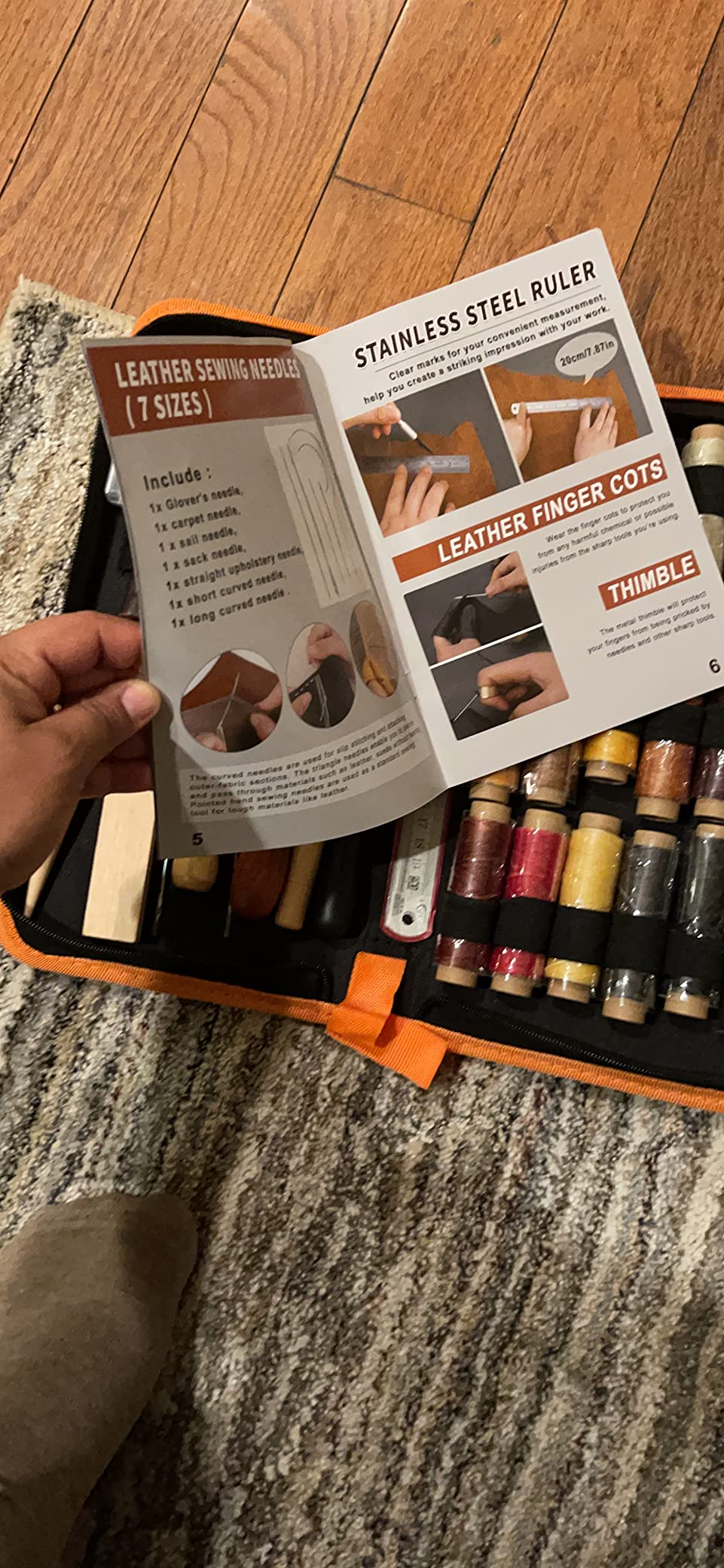 BUTUZE Leather Working Tools, Practical Leather Craft Kit with Waxed Thread Groover Awl Stitching Punch Hole for Leathercraft Beginner or Adults Gifts customer photo 2