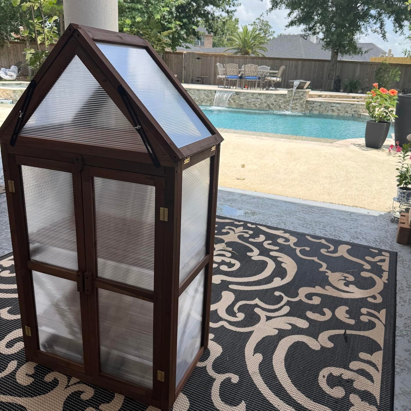 Happygrill Cold Frame, Mini Wooden Green House w/Transparent Openable Roof | Raised Flower Planter Shelf w/ 3 Adjustable Shelves & Polycarbonate Panels, Small Wood Greenhouse Cabinet for Indoor Outdoors customer photo 1