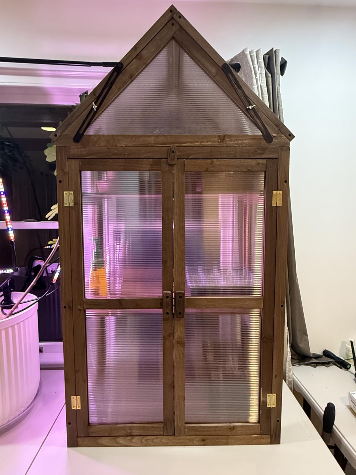 Happygrill Cold Frame, Mini Wooden Green House w/Transparent Openable Roof | Raised Flower Planter Shelf w/ 3 Adjustable Shelves & Polycarbonate Panels, Small Wood Greenhouse Cabinet for Indoor Outdoors customer photo 2