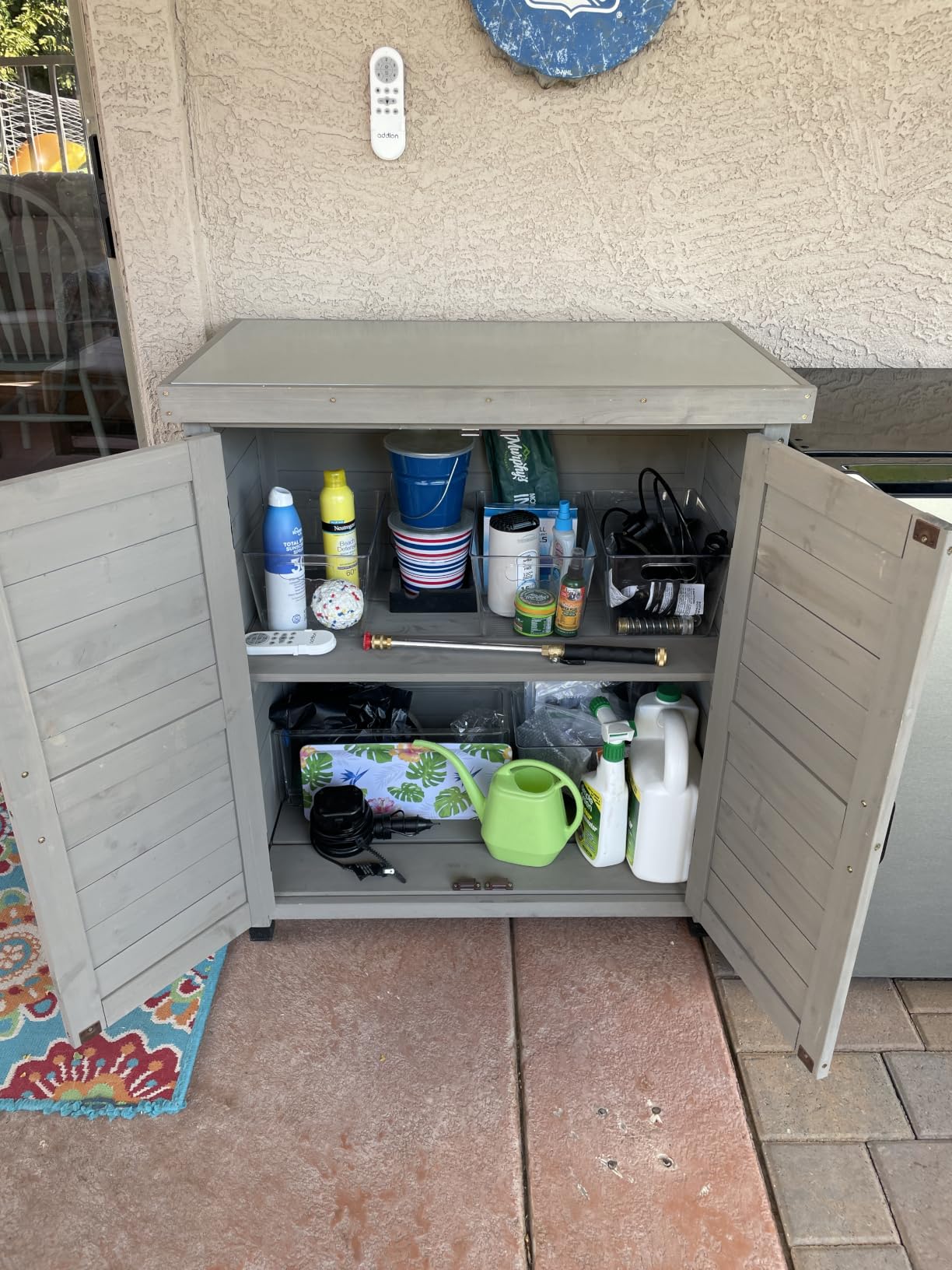 Outdoor Storage Cabinet & Potting Bench Table with Metal Top, Wooden Patio Furniture, Garden Workstation (Classic Grey, 36x31x17in) customer photo 2