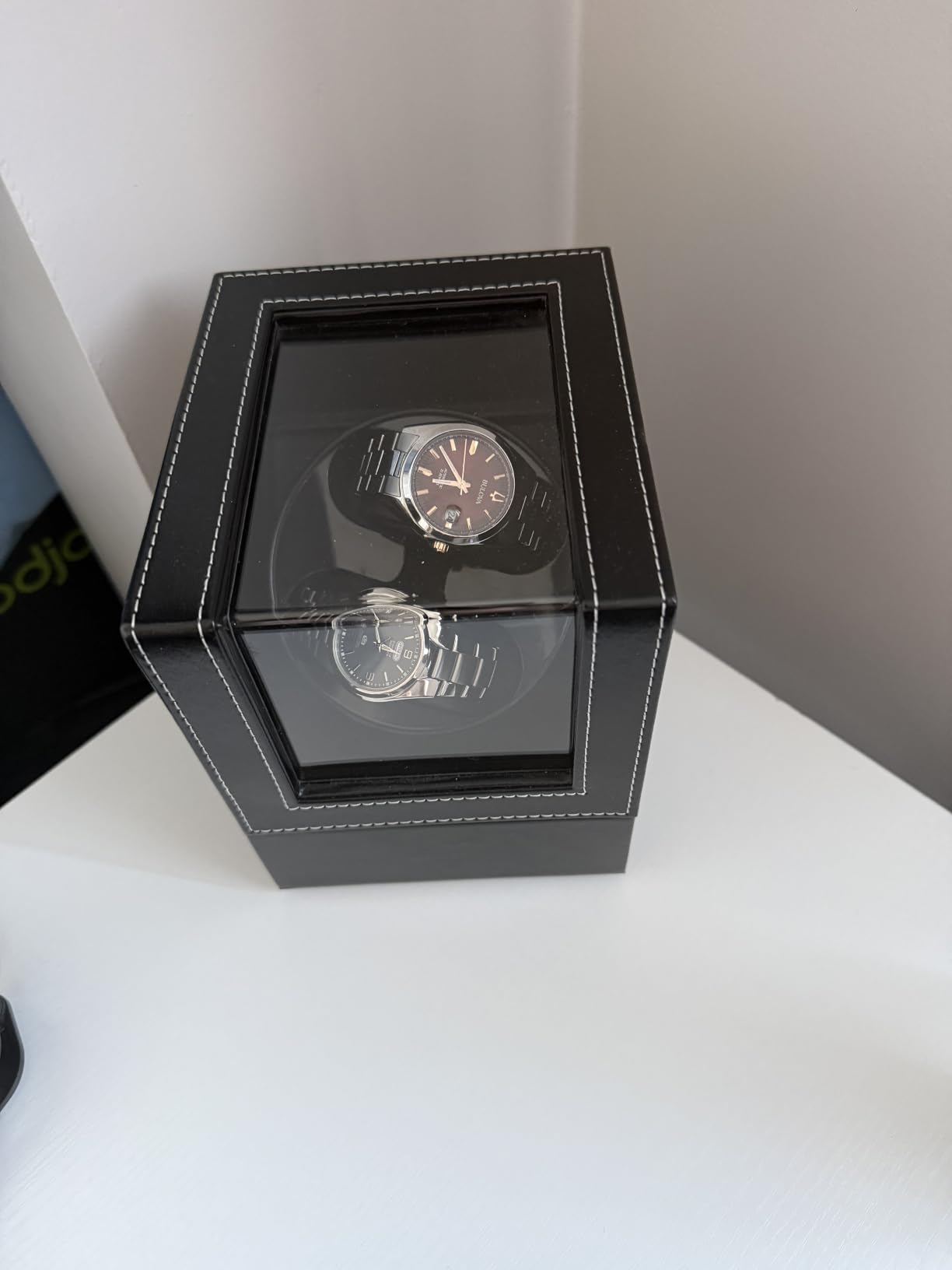 Mcbazel Watch Winder for Automatic Watches, Double Automatic Watch Winder Box with Quiet Japan-made Motor, Automatic Watch Display Storage Rotation Wristwatch Box with 2 Slots (Black PU Leather) customer photo 2