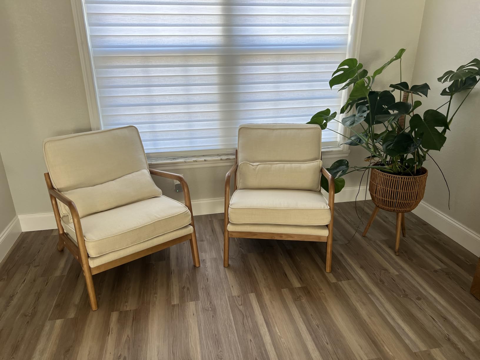 Bonnlo Fine Beige Accent Chairs Set of 2, Upholstered Mid Century Modern Lounge Fabric Chairs Reading Chairs Side Sitting Chair Solid Wood Farmhouse Armchairs for Living Room, Bedroom, Guest Room customer photo 2