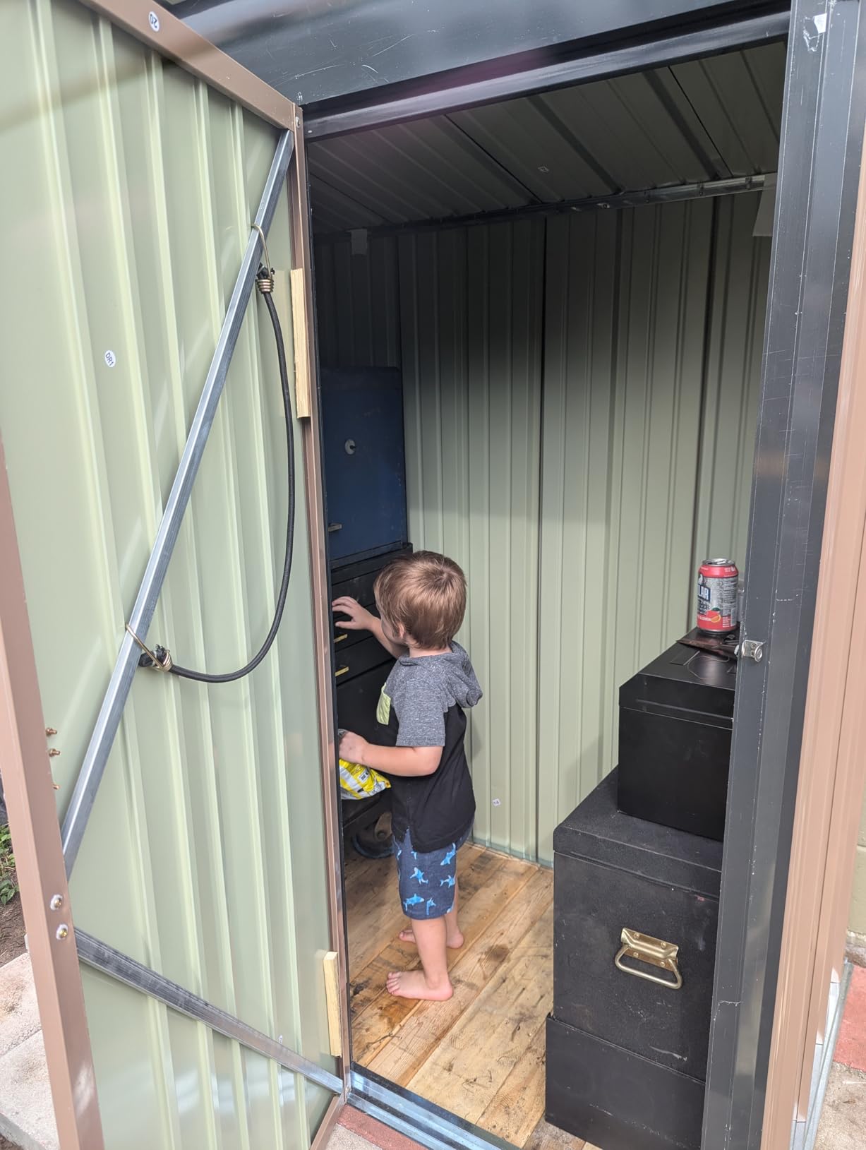 Patiowell 5x3 FT Outdoor Storage Shed, Tool Shed with Sloping Roof and Lockable Door, Metal Shed for Backyard Garden Patio Lawn, Brown customer photo 2