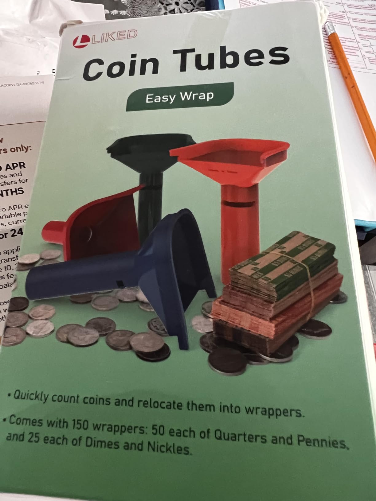 L LIKED 150 Assorted Flat Striped Coin Wrappers & 4 Coin Sorters Tubes, Color-Coded Coin Counters, Easy to Load customer photo 2
