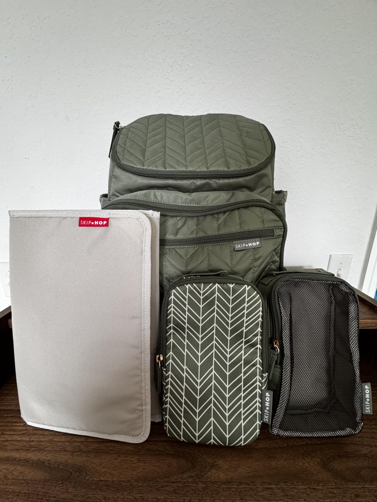 Skip Hop Diaper Bag Backpack: Forma, Multi-Function Baby Travel Bag with Changing Pad & Stroller Attachment, Sage customer photo 1