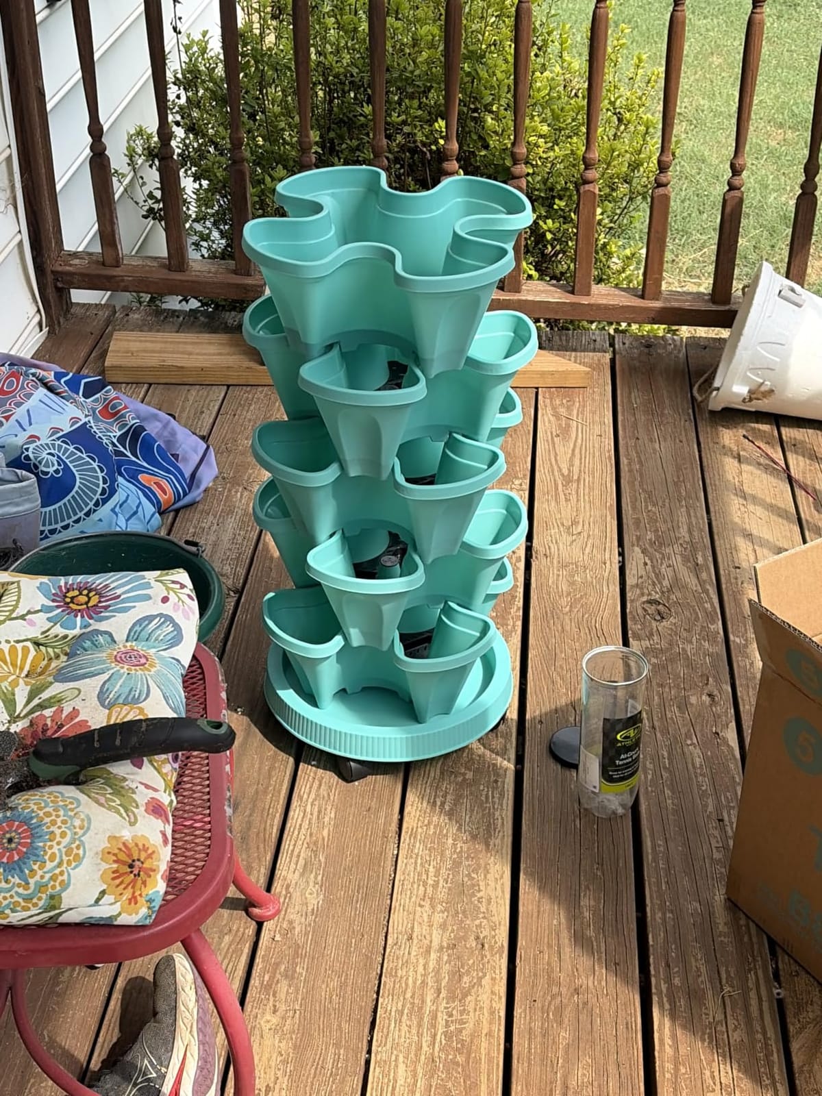 GameXcel Vertical Planter Tower - 5 Tier Stackable Garden Planters with Wheels and Tools Plant Pots for Strawberry Herb Flower and Vegetable Indoor Outdoor Use Gray customer photo 1