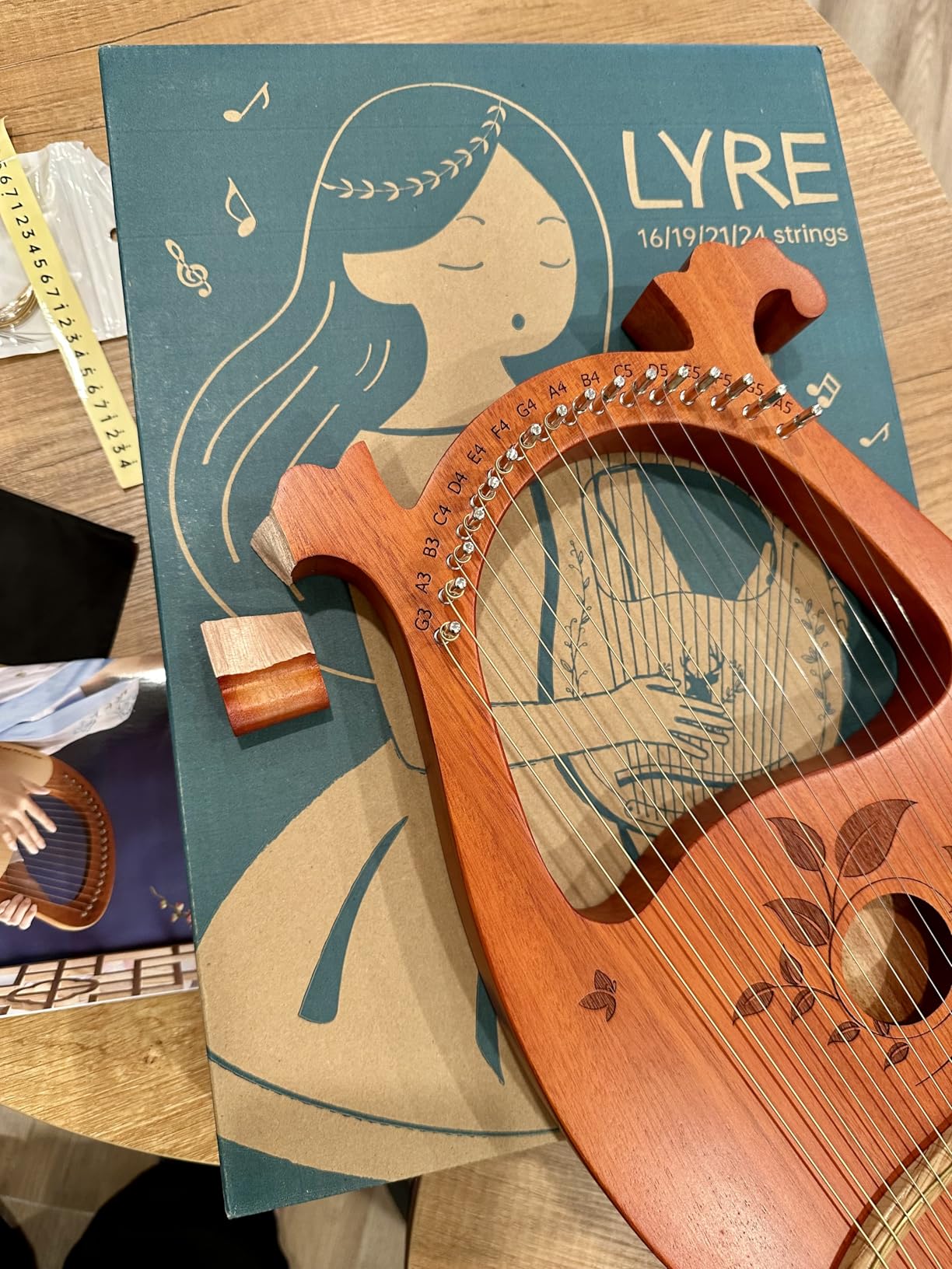 Lyre Harp Mahogany with Tuning Wrench and 16 Metal Spare String Set | Manual Picks Black Gig Bag,Metal String Lyre Instrument Kit, Suitable for Kids Adult Professional Beginner,Music Lovers Gift customer photo 1