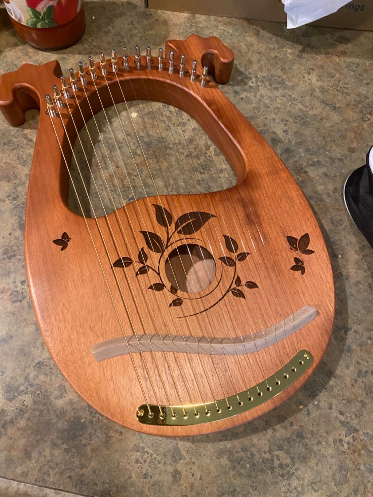Lyre Harp Mahogany with Tuning Wrench and 16 Metal Spare String Set | Manual Picks Black Gig Bag,Metal String Lyre Instrument Kit, Suitable for Kids Adult Professional Beginner,Music Lovers Gift customer photo 2