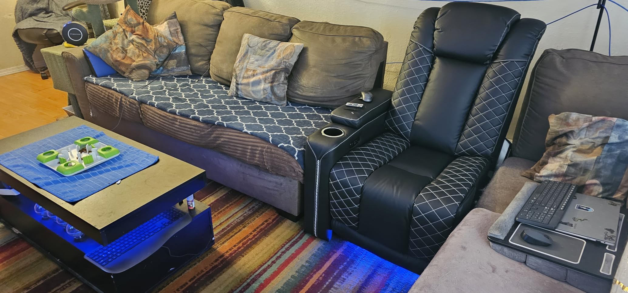 CANMOV Electric Power Recliner Chair with USB Ports, Black | Breathable Faux Leather, Cup Holders & Hidden Arm Storage, Ambient Lighting, Home Theater Seating for Living Room customer photo 2