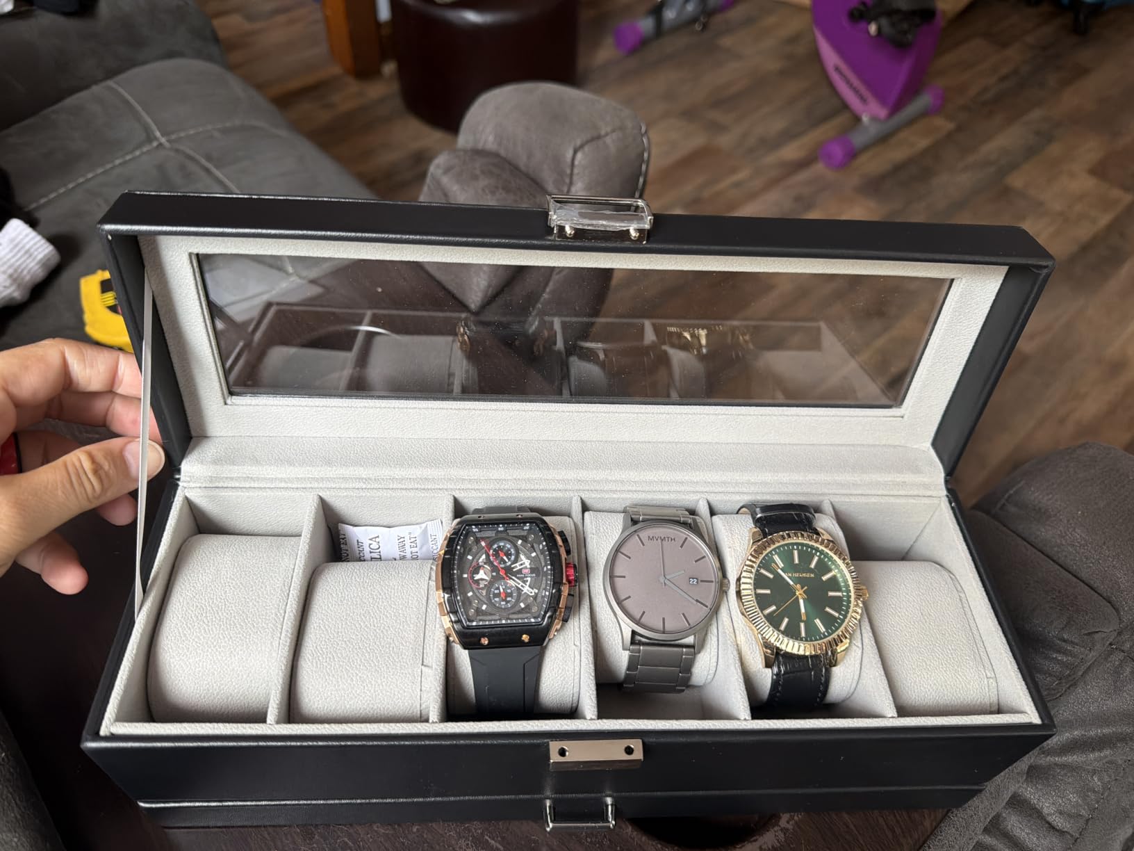 ProCase Watch Box, Fathers Day Gift for Dad, 6 Slot Watches Display Case with Drawer, Mens Watch Case with Glass Lid, 2-Layer Mens Jewelry Organizer Storage Holder -6 Slot, Espresso customer photo 1