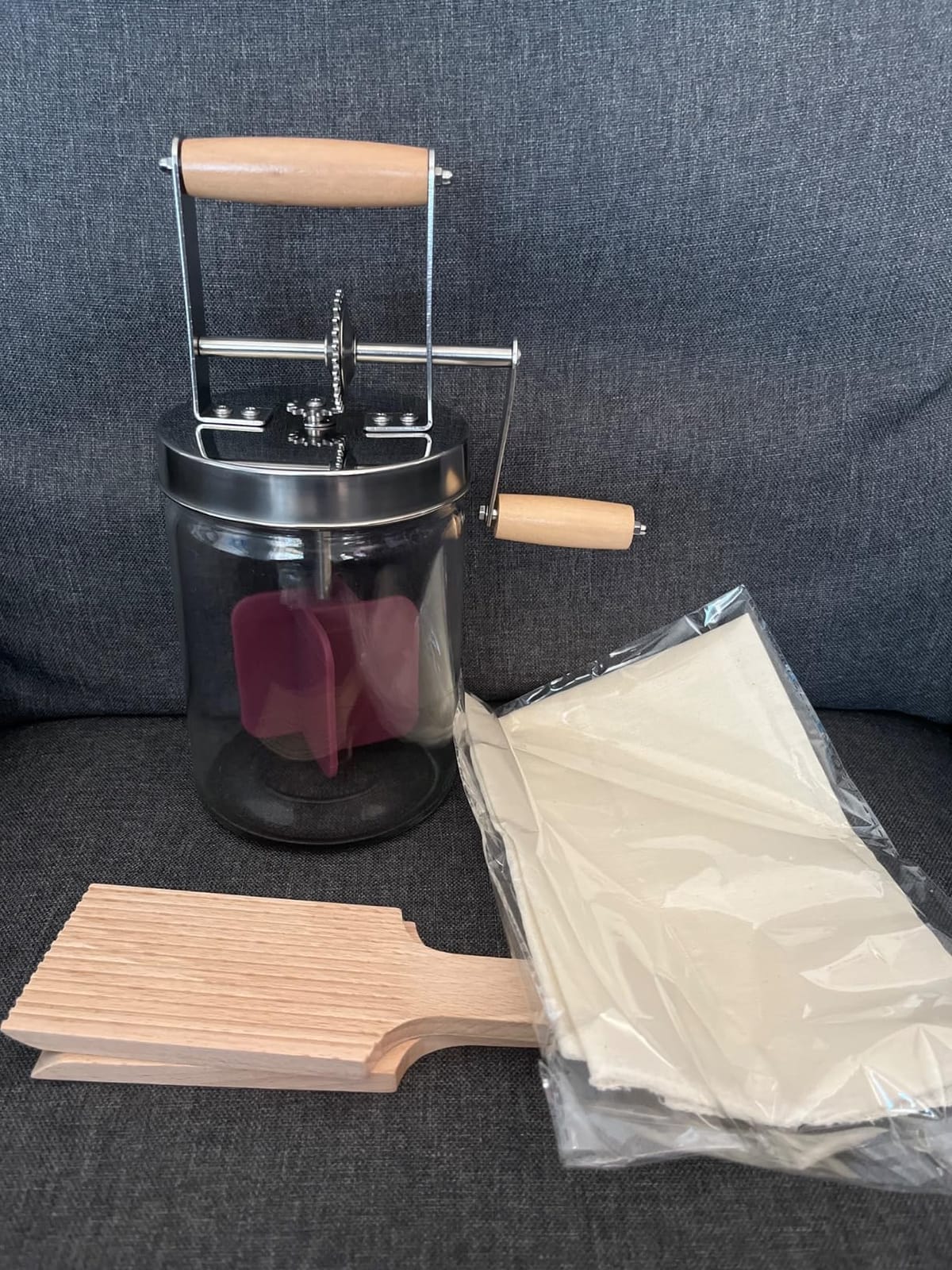 Butter Churner Hand Crank Mason Jar Homemade Butter Churn Kit Machine | Complete Dazey Kit with Cheese Cloth, Shaping Paddles, and Recipe Book, Manual Turner & Mixer with Upgraded Bevel Gears customer photo 1