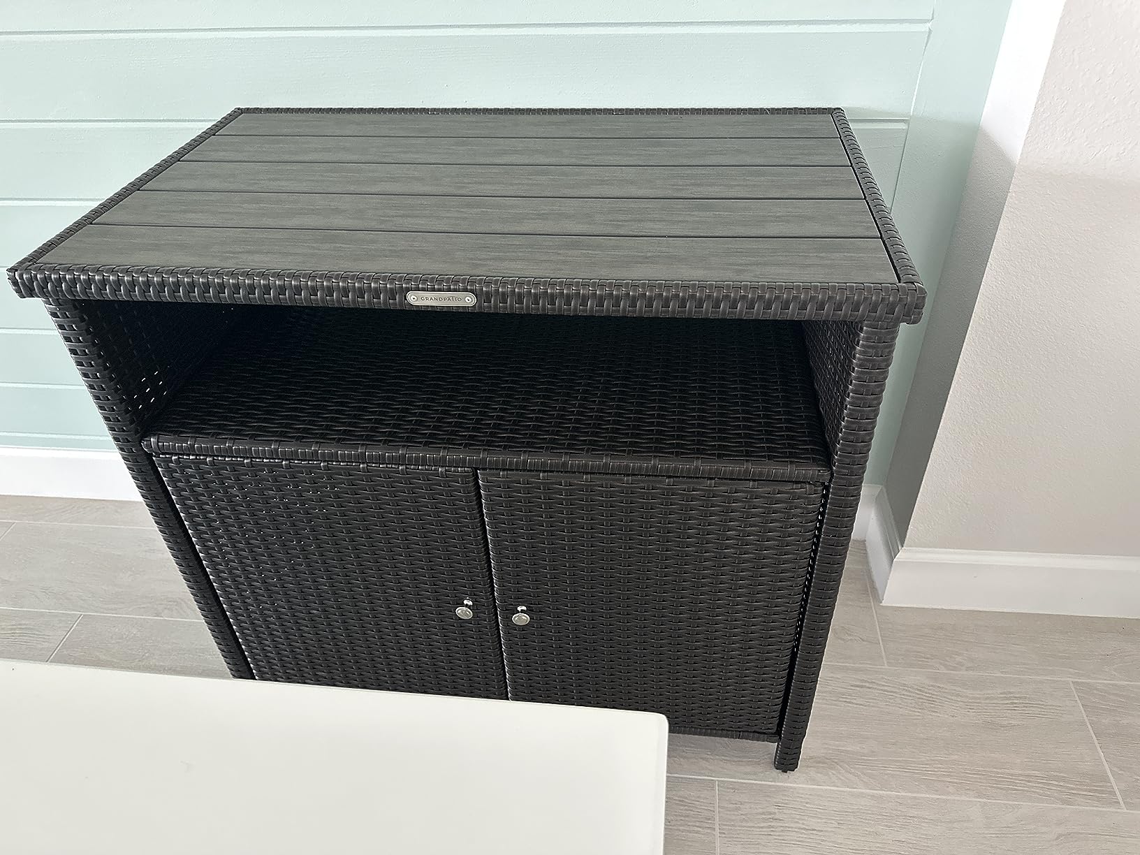 Grand patio Outdoor Wicker Storage Cabinet 2-Door and Shelves Waterproof Patio Sideboard Buffet Cabinet, Dark Brown customer photo 2