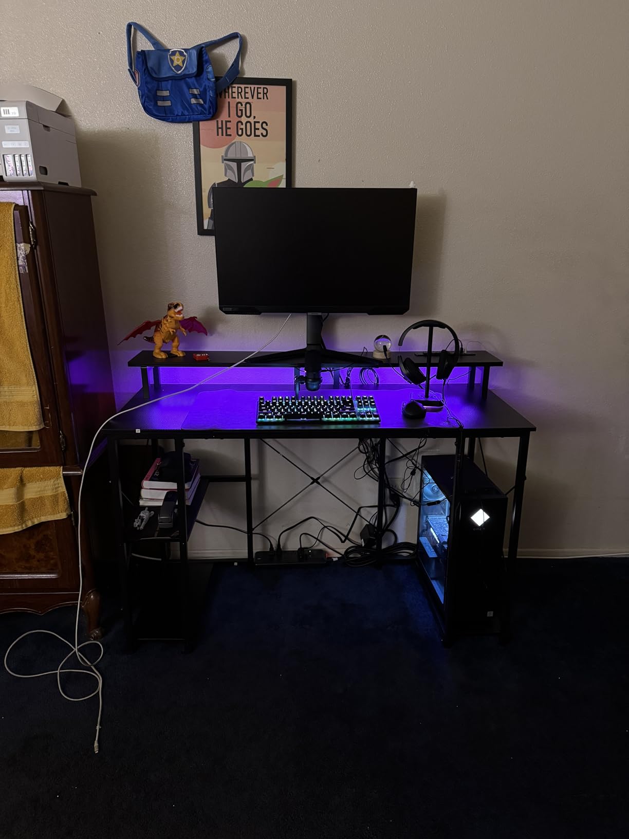 ODK 48 Inch Gaming Desk with LED Lights & Storage Shelves, Black | Customizable LED lighting, Raised monitor stand, Dedicated CPU stand, Organized gaming setup customer photo 2