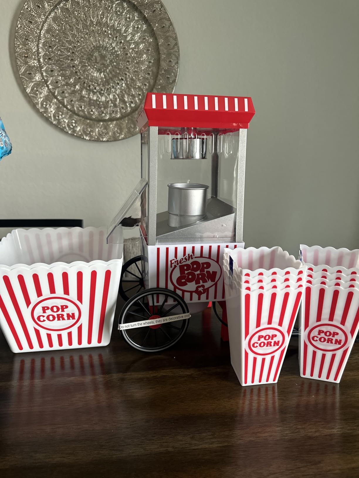 Nostalgia Vintage Hot-Air Popcorn Maker Machine - Makes Up to 12 Cups - Oil-Free - Healthier Popcorn - Classic Stand-Up Cart With Wheels - Includes Kernel Measuring Cup - Black customer photo 2