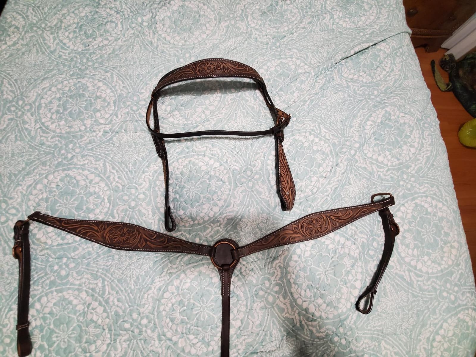 CHALLENGER Horse Western Leather Tooled Headstall Bridle Breast Collar Tack Set 78HRBrowbandSet customer photo 1
