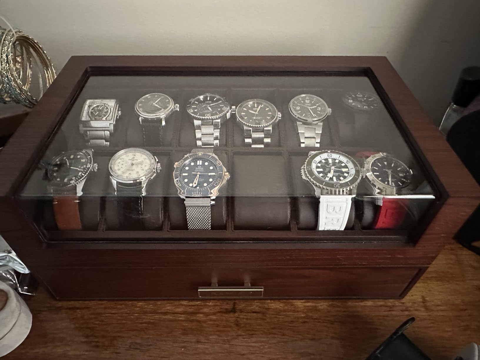 High End Watch Box for Men, 12 Slot Wooden Watch Case With Drawer, Watch Display Box with Glass Lid, 2-Layer Watch Holder for Jewelry and Watch Storage for Men Women , Ideal for Gift (With Gift Box) customer photo 1