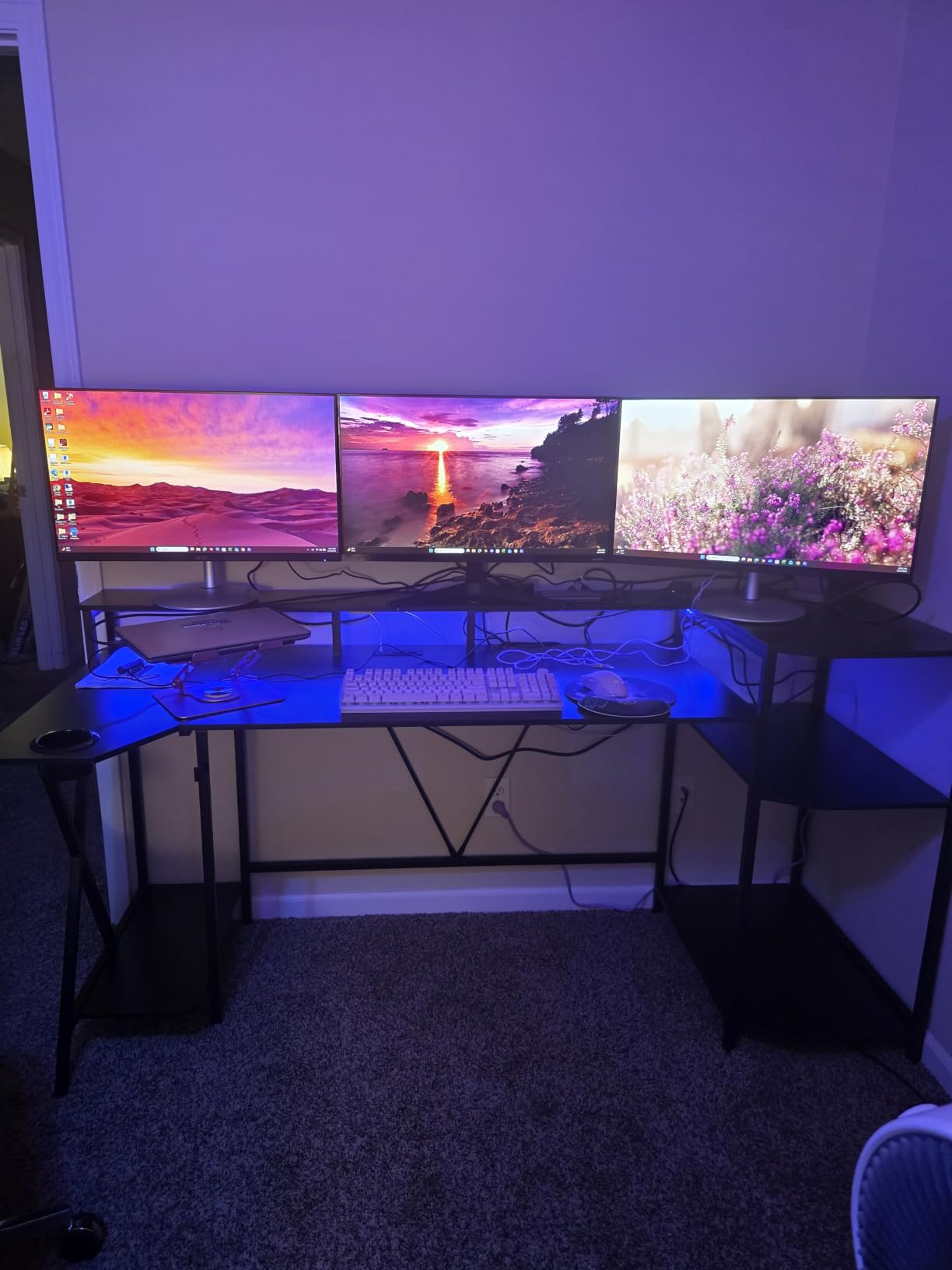 SEDETA Gaming Desk 70.8'' with LED Lights, Storage Shelves, Power Outlets | Computer Desk with Monitor Stand and Cup Holder, Large PC Gamer Desk, Gaming Table for Bedroom, Living Room, Black customer photo 1
