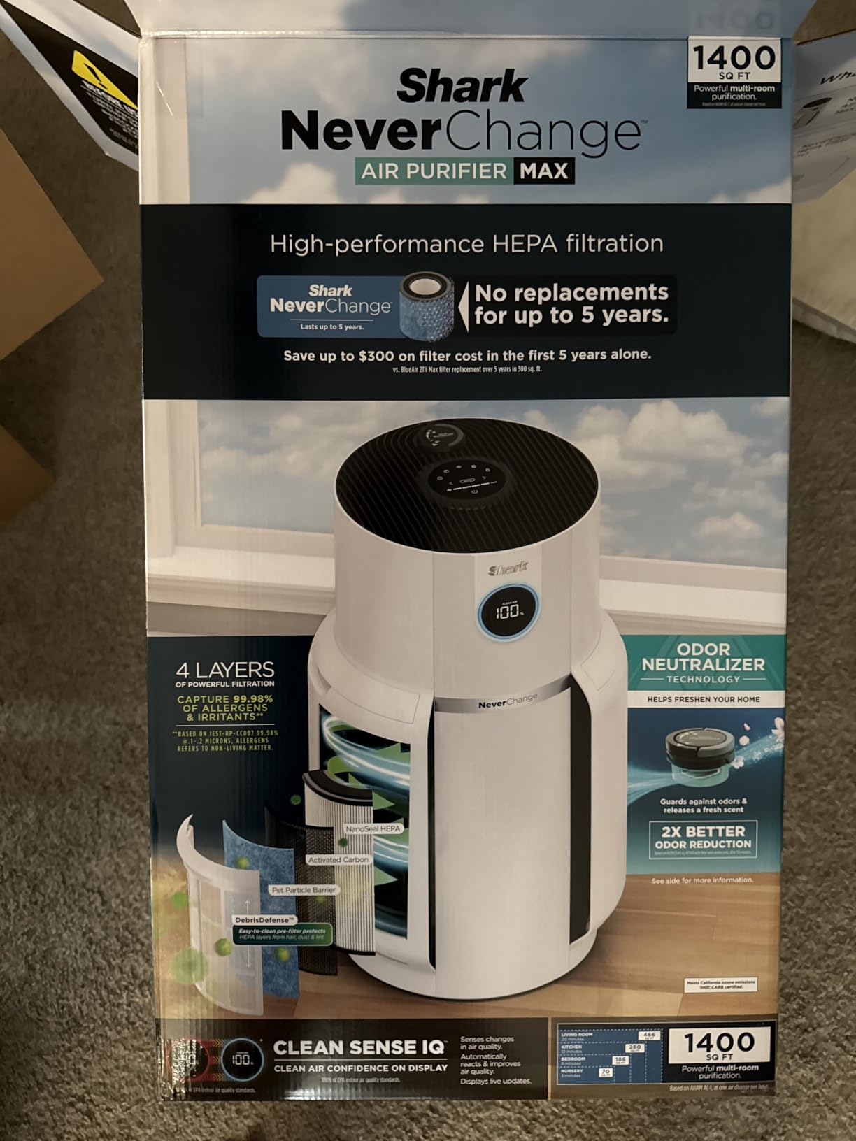 Shark NeverChange Air Purifier Max with Odor Neutralizer, HP302, Dove | 1,300 Sq. Ft. for Large Room, Kitchen, Office, HEPA-Exceeding Filter, Captures Pollutants, Pet Dander, Dust, Odor, and More customer photo 2