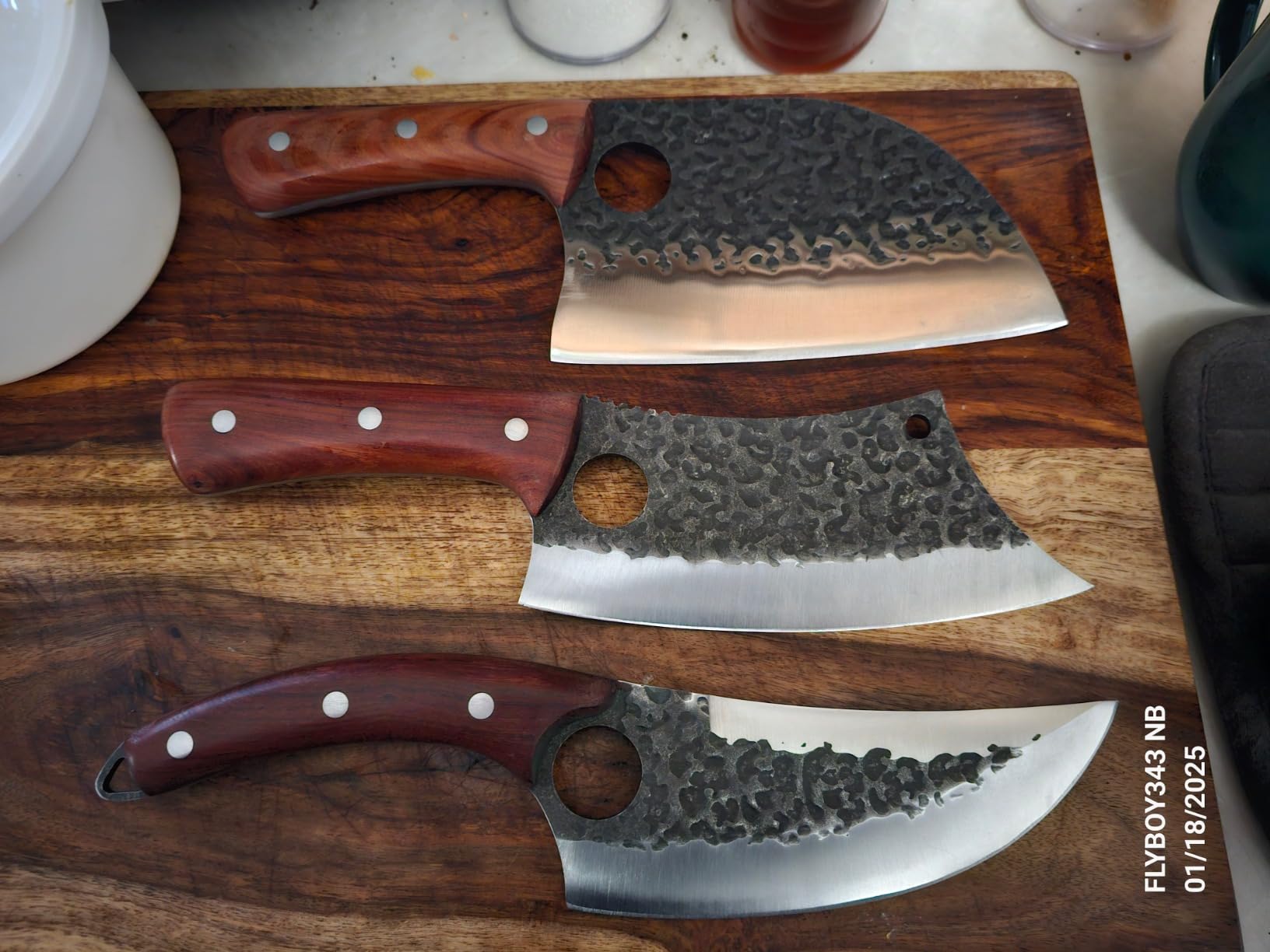 Topfeel 3PCS Hand Forged Kitchen Knife Set - Viking Chef Knives Men Gifts | High Carbon Steel Rosewood Handle, Butcher, Cleaver, Boning, Serbian Chef Knife for Home & Outdoor BBQ Great gift idea for men customer photo 1