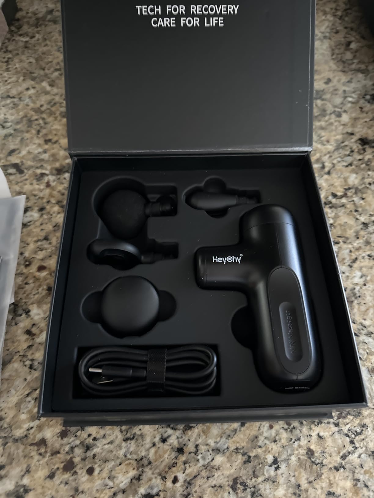HEYCHY Super Mini Massage Gun Deep Tissue Portable Muscle Massager, 3000RPM | 4 Heads Men Women Body Relief, Back Neck Legs, Quiet Operation Home Gym Office Travel, FSA Eligible, HSA, White customer photo 1