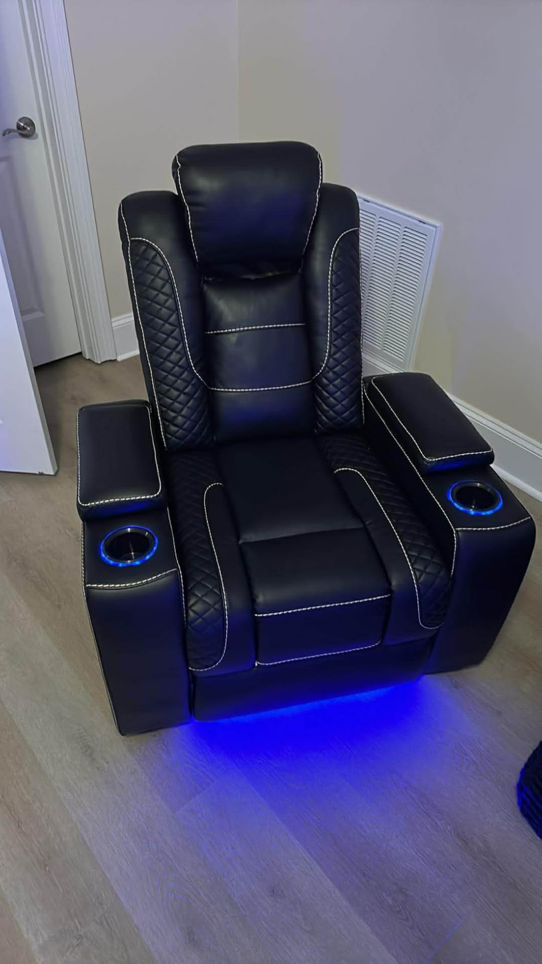 ANJ Power Recliner Home Theater Seating, Electric Recliner Chair with Adjustable Headrest, PU Leather Dual Motor Movie Reclining Chairs with Cup Holders LED Lights, USB Port, Hidden Arm Storage (Black) customer photo 1