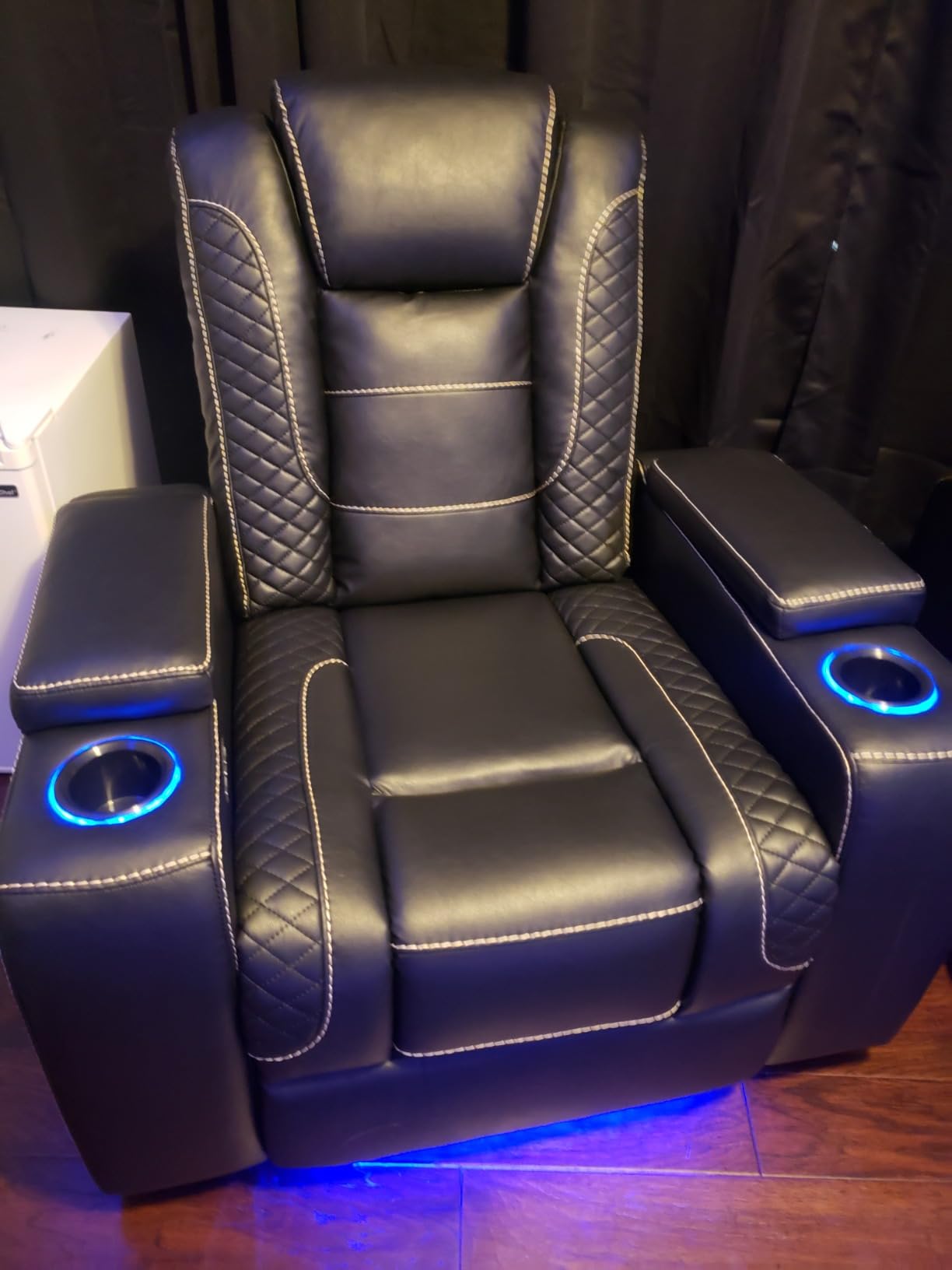 ANJ Power Recliner Home Theater Seating, Electric Recliner Chair with Adjustable Headrest, PU Leather Dual Motor Movie Reclining Chairs with Cup Holders LED Lights, USB Port, Hidden Arm Storage (Black) customer photo 2