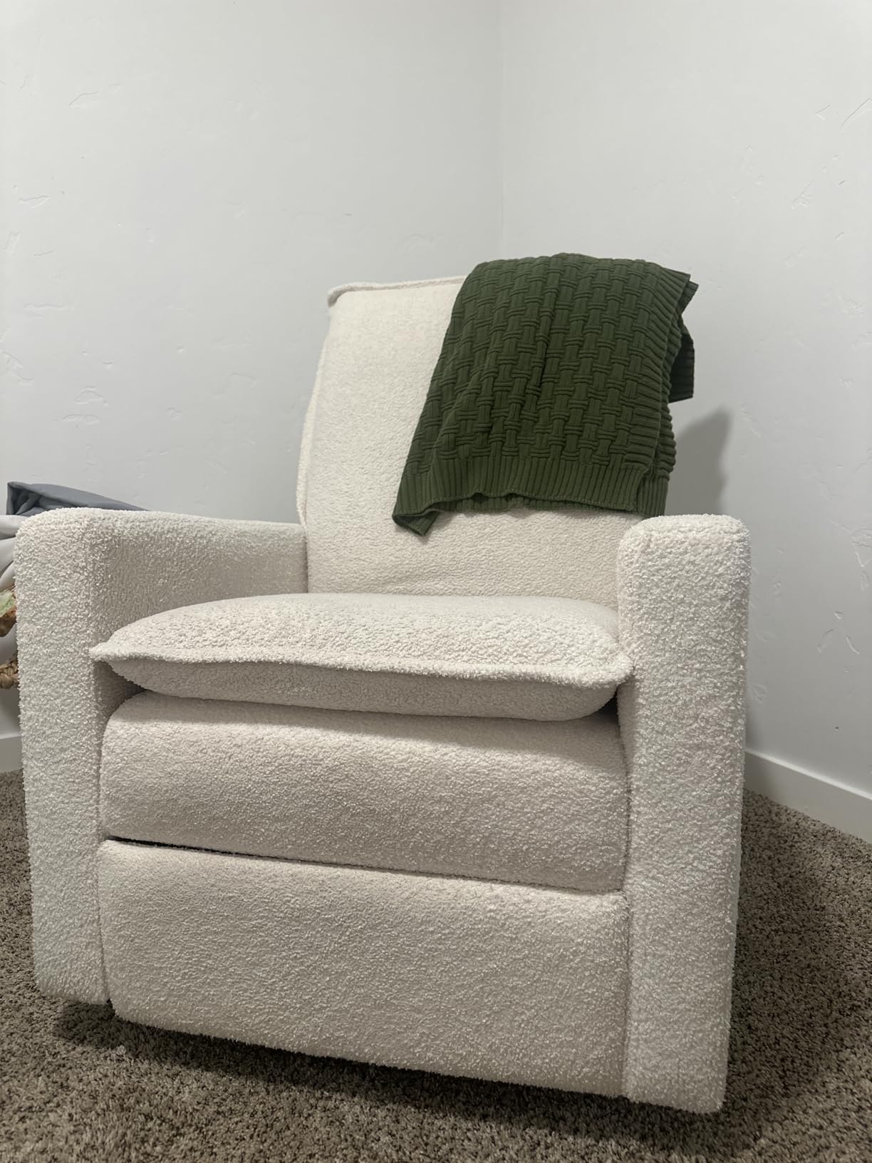 Oxford Baby Uptown Upholstered Glider Recliner Rocking Chair 360° Swivel for Nursery and Living Room - Boucle White, Green Guard Gold Certified customer photo 2
