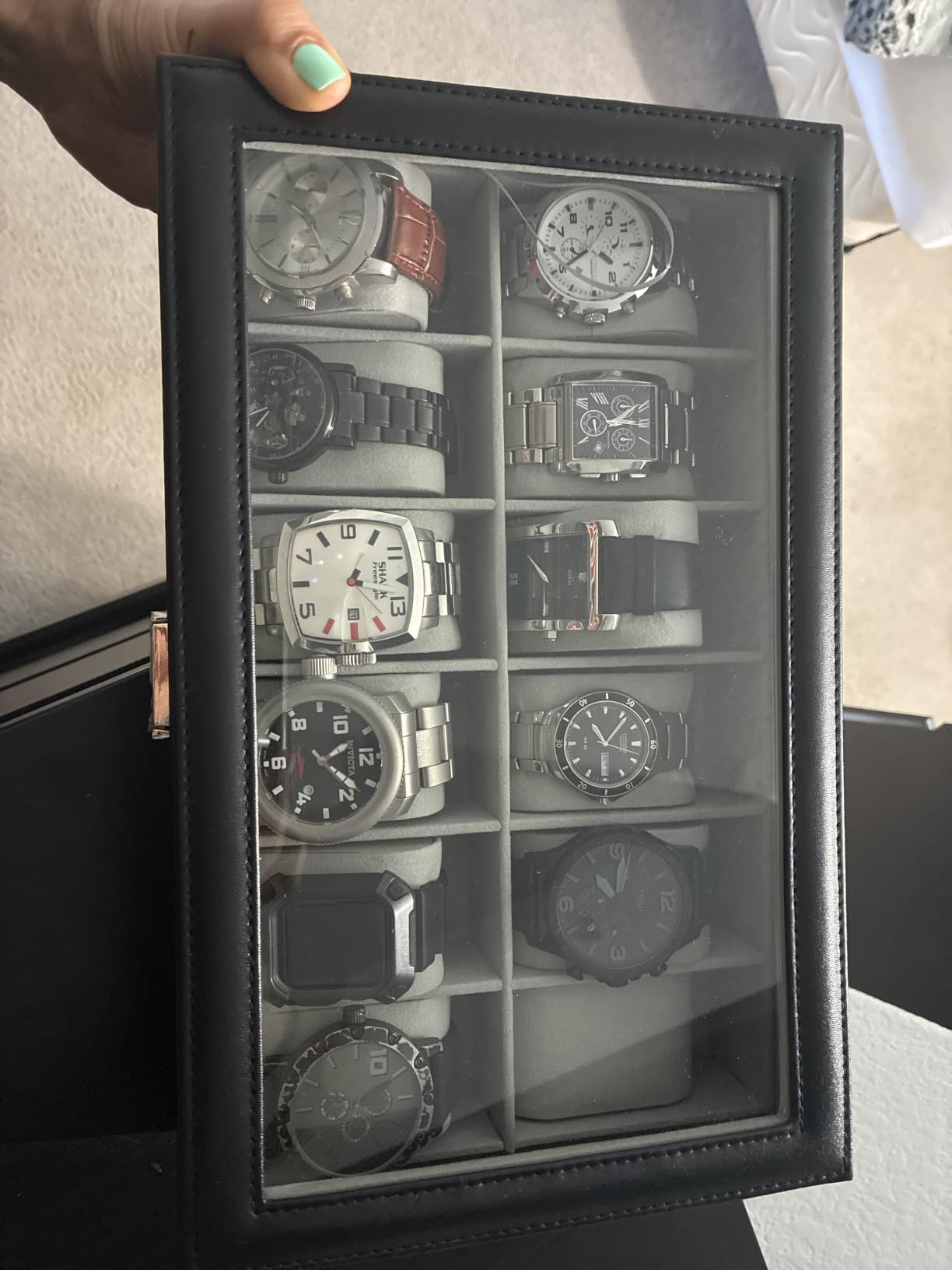 ProCase Watch Box Organizer, Fathers Day Gift for Dad, 12 Slot Watch Display Case With Glass Lid, Watch Storage Holder Mens Watch Case, Anniversary Birthday Gifts -12 Slot, Brown customer photo 2