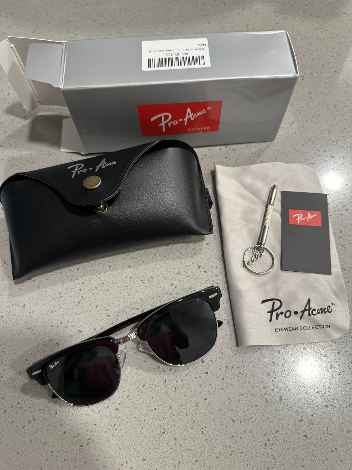 Pro Acme UV400 Semi-Rimless Square Sunglasses for Men Women - 100% Real Glass Lens, Anti-Glare for Driving customer photo 2