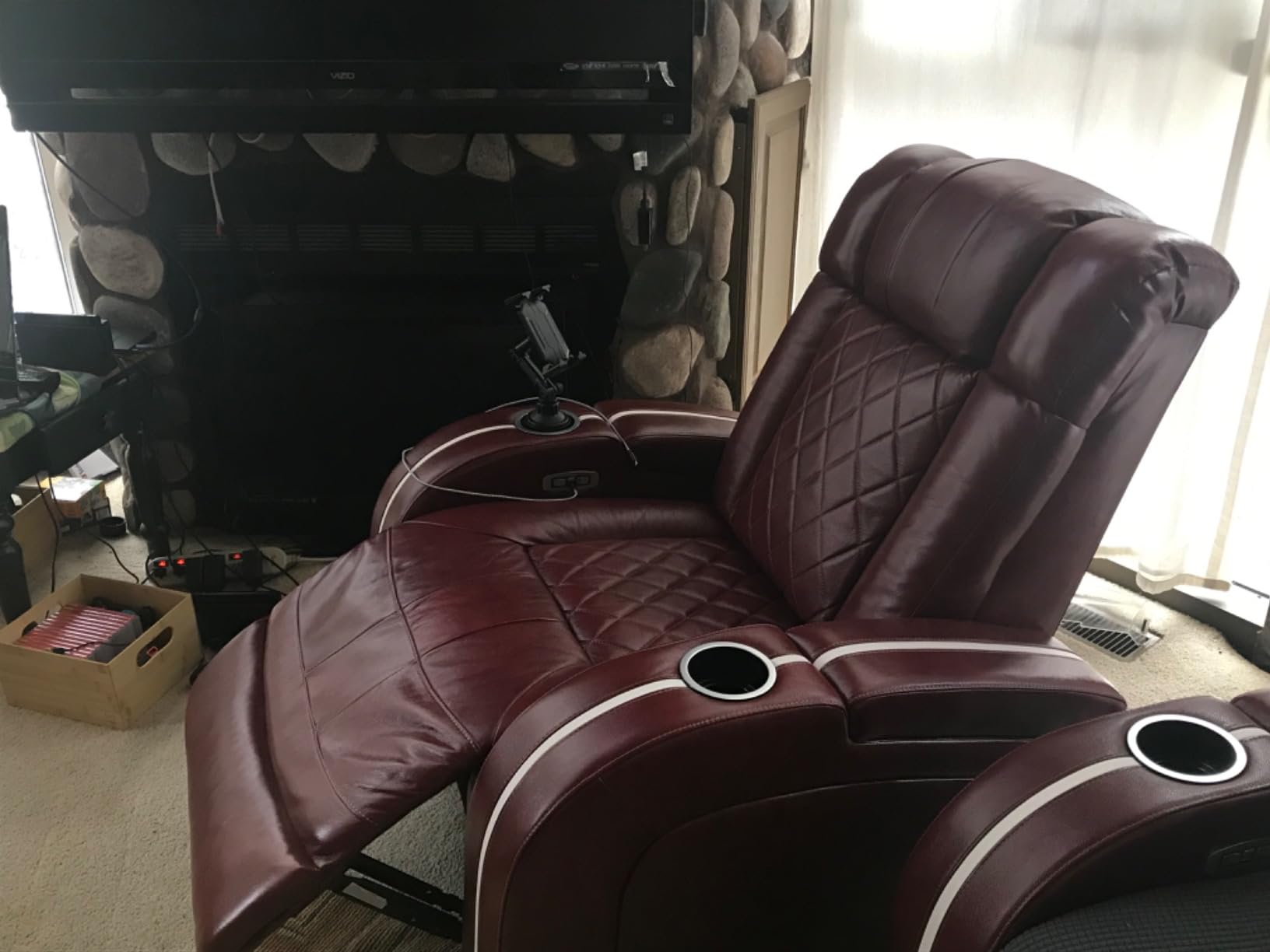 ANJ Power Home Theater Seating, Electric Genuine Leather Recliner Chair with Adjustable Powered Headrest, Dual Motor Movie Reclining Chairs with USB Port, Cup Holders, Hidden Arm Storages (Black) customer photo 1
