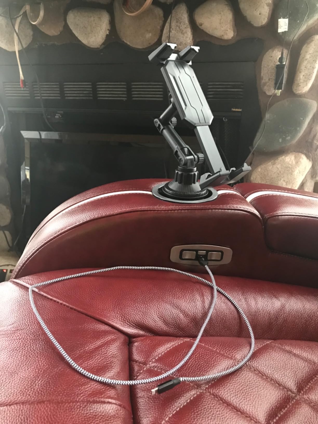 ANJ Power Home Theater Seating, Electric Genuine Leather Recliner Chair with Adjustable Powered Headrest, Dual Motor Movie Reclining Chairs with USB Port, Cup Holders, Hidden Arm Storages (Black) customer photo 2